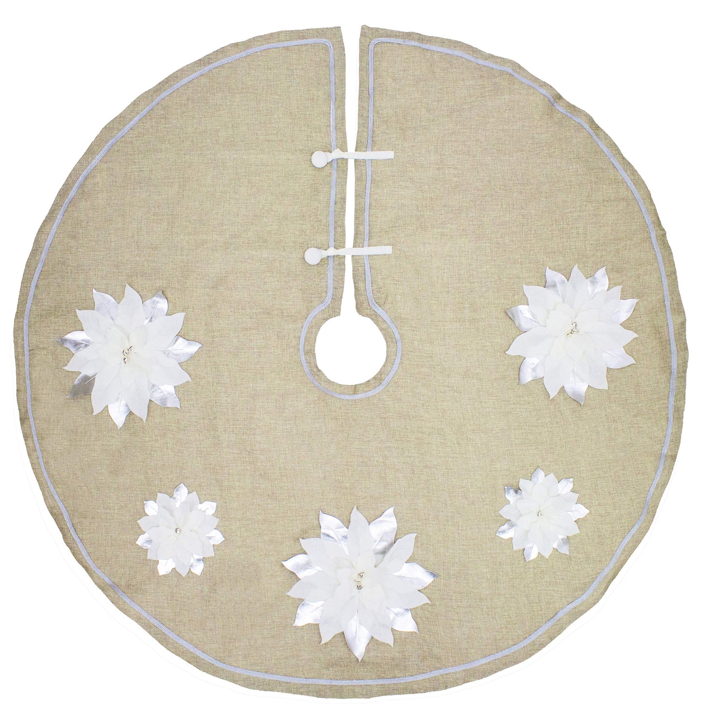 Fennco Styles Unique 3D Poinsettia Christmas Tree Skirt 53 Inch Round - Natural Christmas for Holiday Decoration, Home Décor and Special Events