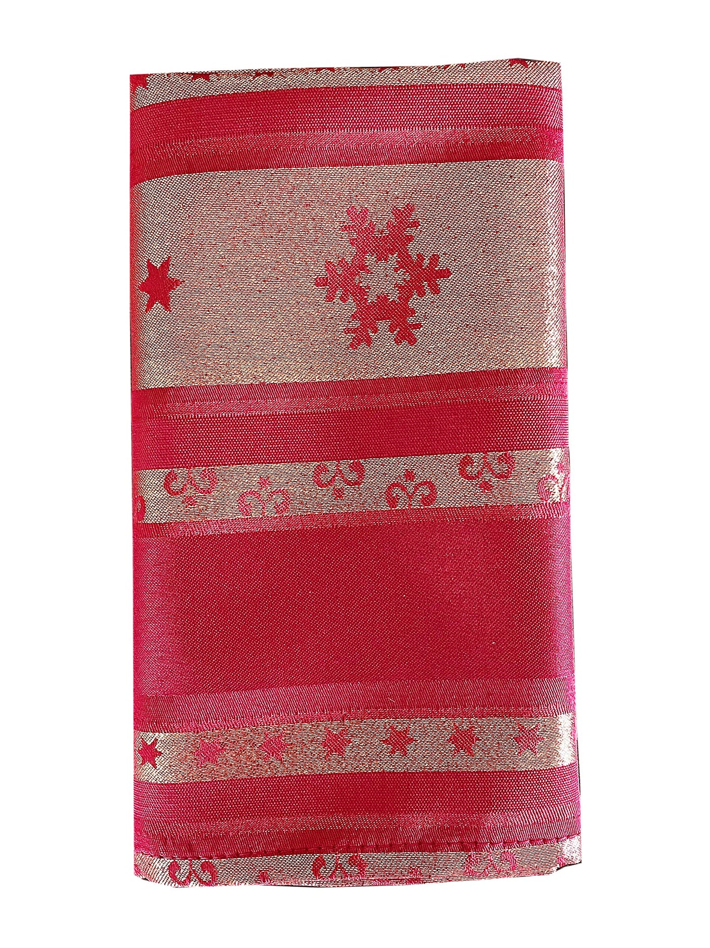 Fennco Styles Holiday Metallic Snowflake Printed Tablecloth 70" W x 70" L - Red Woven Table Cover for Home Décor, Banquet, Family Gathering, Christmas, Special Occasion (20"X20" Napkin, Set of 4)