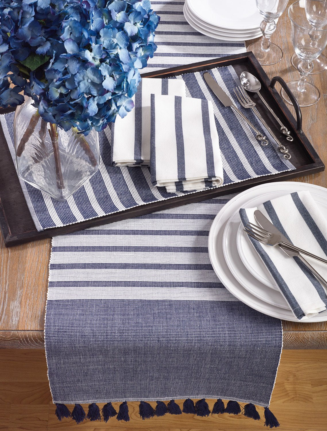 Fennco Styles Bellaria Collection Ribbed Tassel Reversible Table Linen Tablecloth