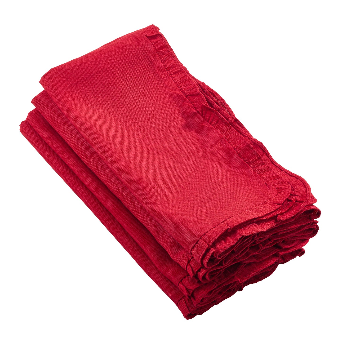 Fennco Styles Melina Collection Red Ruffled Design Cloth Napkins 20" W X 20" L, Set of 4