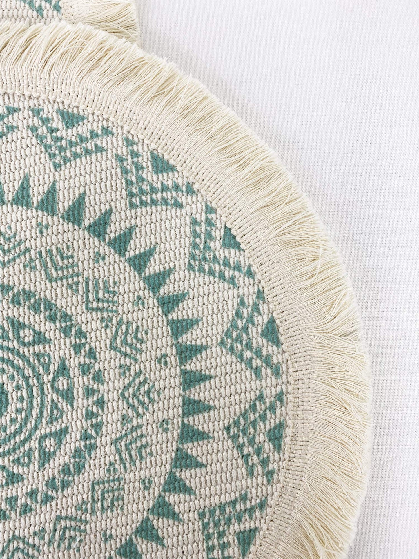 Fennco Styles Boho Mandala Fringe Decorative Cotton Placemats 13-inch Round, Set of 4 - Grey Heat Resistant Insulation Table Mats for Home Decor, Dining Table, Banquets and Special Events