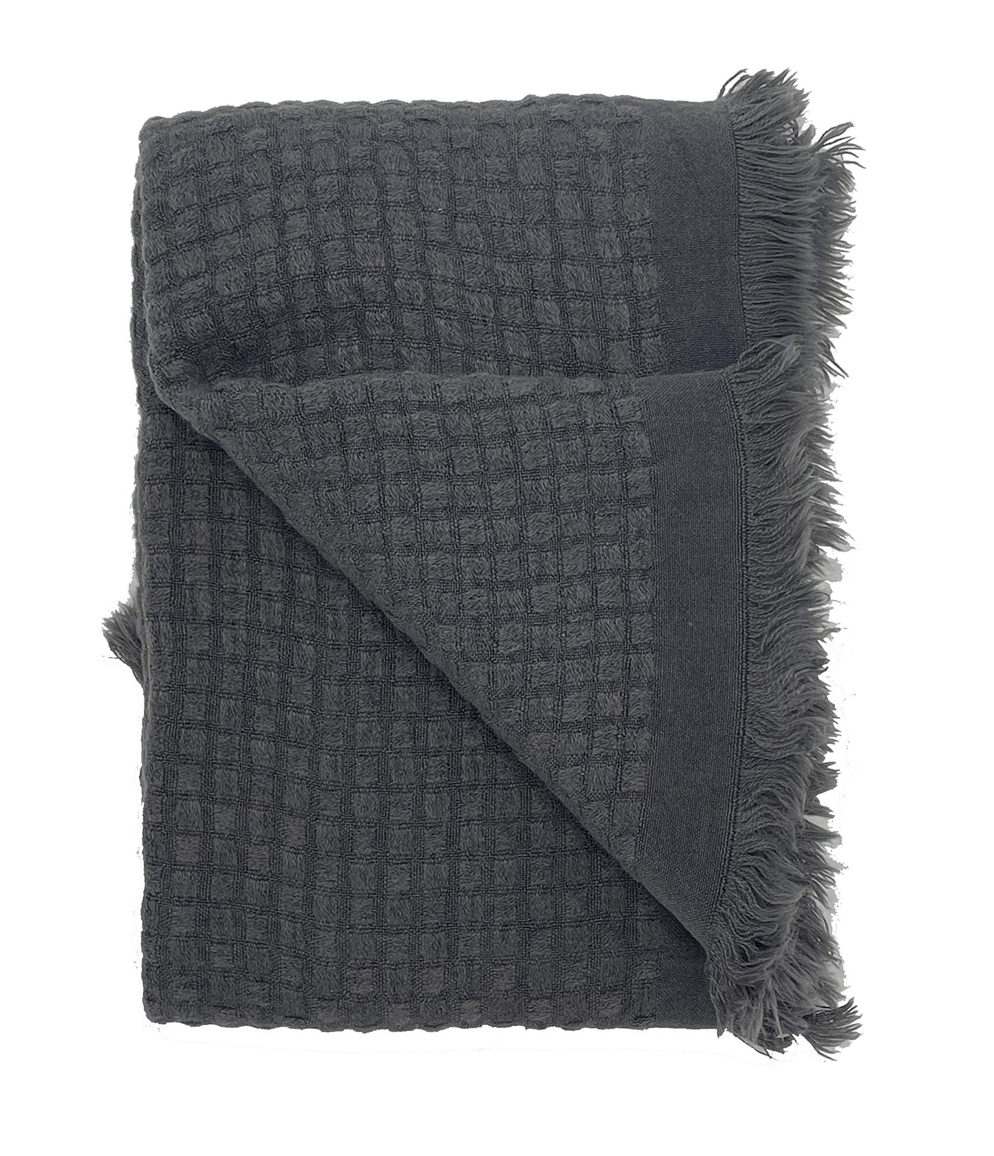 Fennco Styles Waffle Weave Solid Lightweight Throw Blanket with Fringe 50" W x 60" L - Slate Blanket for Sofa, Couch, Living Room and Bedroom Décor