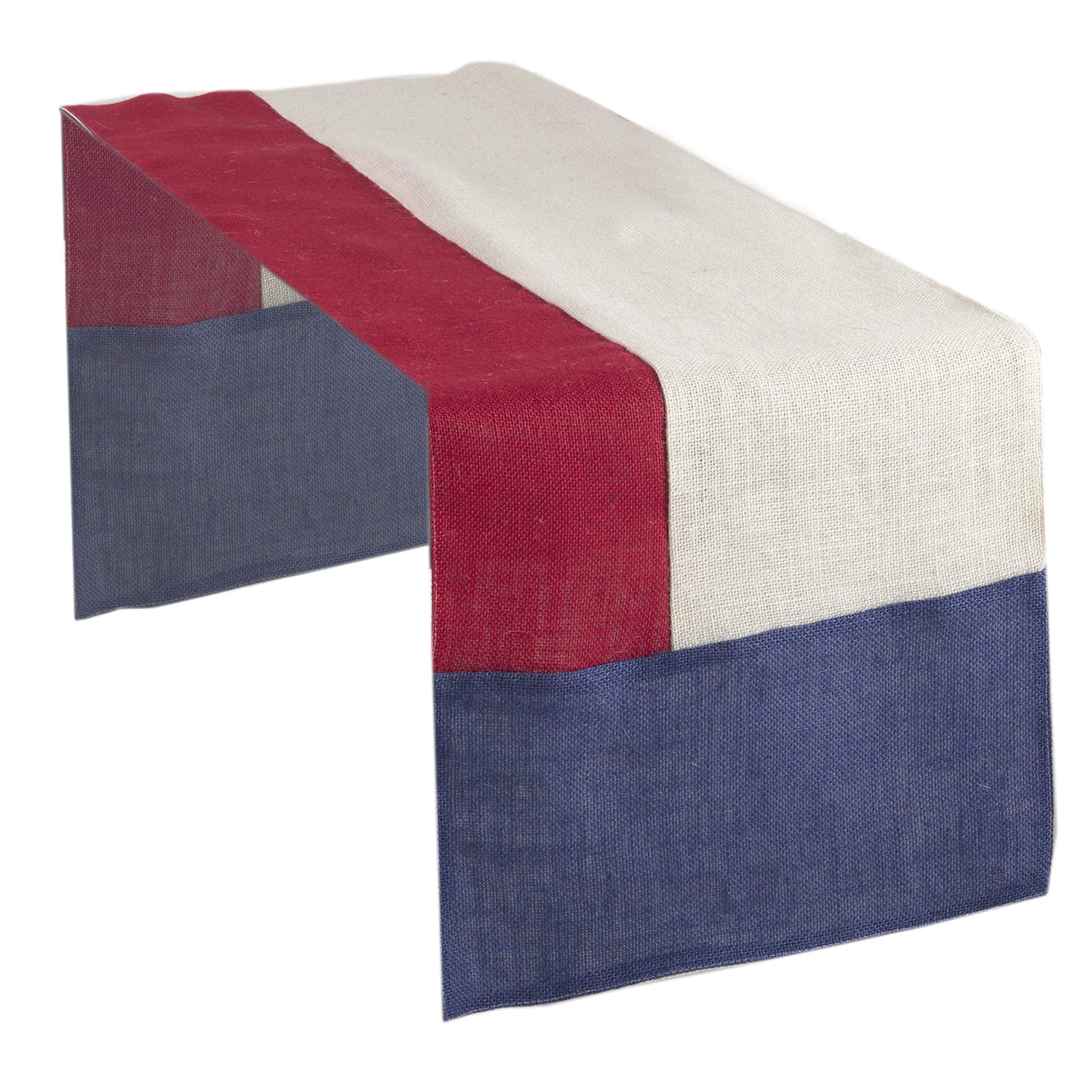 Fennco Styles American Flag Design Holiday Color Block Burlap Design Table Runner 16"x72"