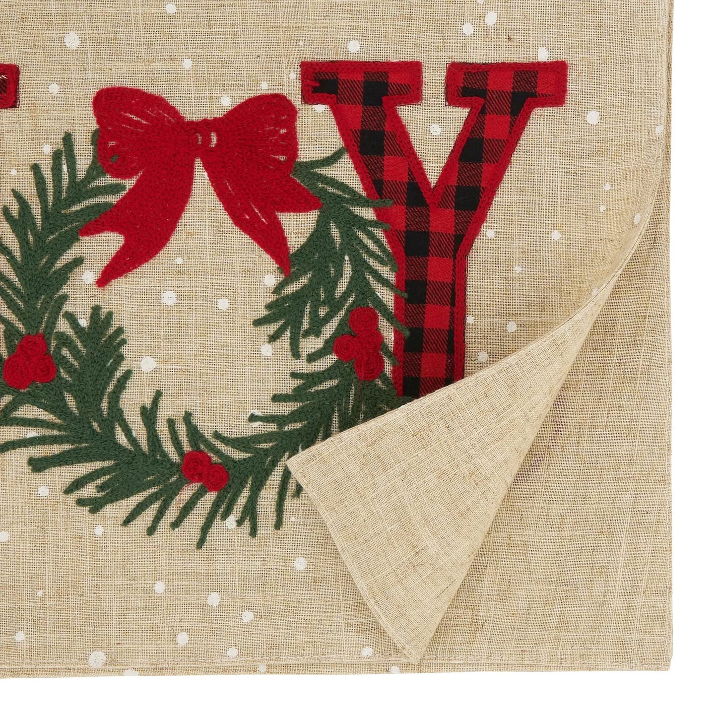 Fennco Styles Joy Holly Holiday Table Runner 16" W x 70" L - Natural Festive Table Cover for Home Décor, Dining Table, Banquet, Christmas and Special Occasion