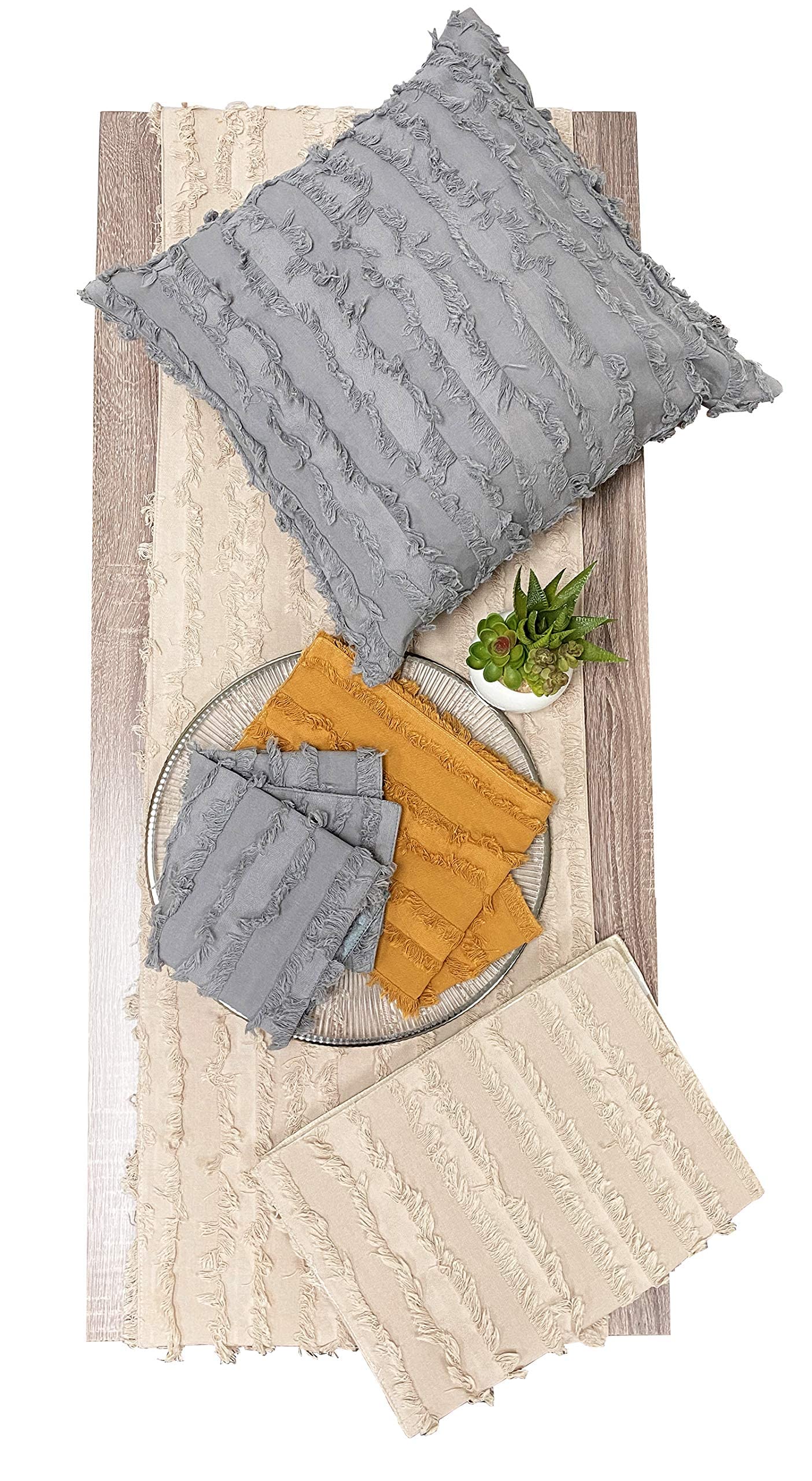 Fennco Styles Modern Fringe Stripe Cotton Table Runner 15" W x 72" L - Table Cover for Home Décor, Dining Table, Banquet, Everyday Use and Special Occasion