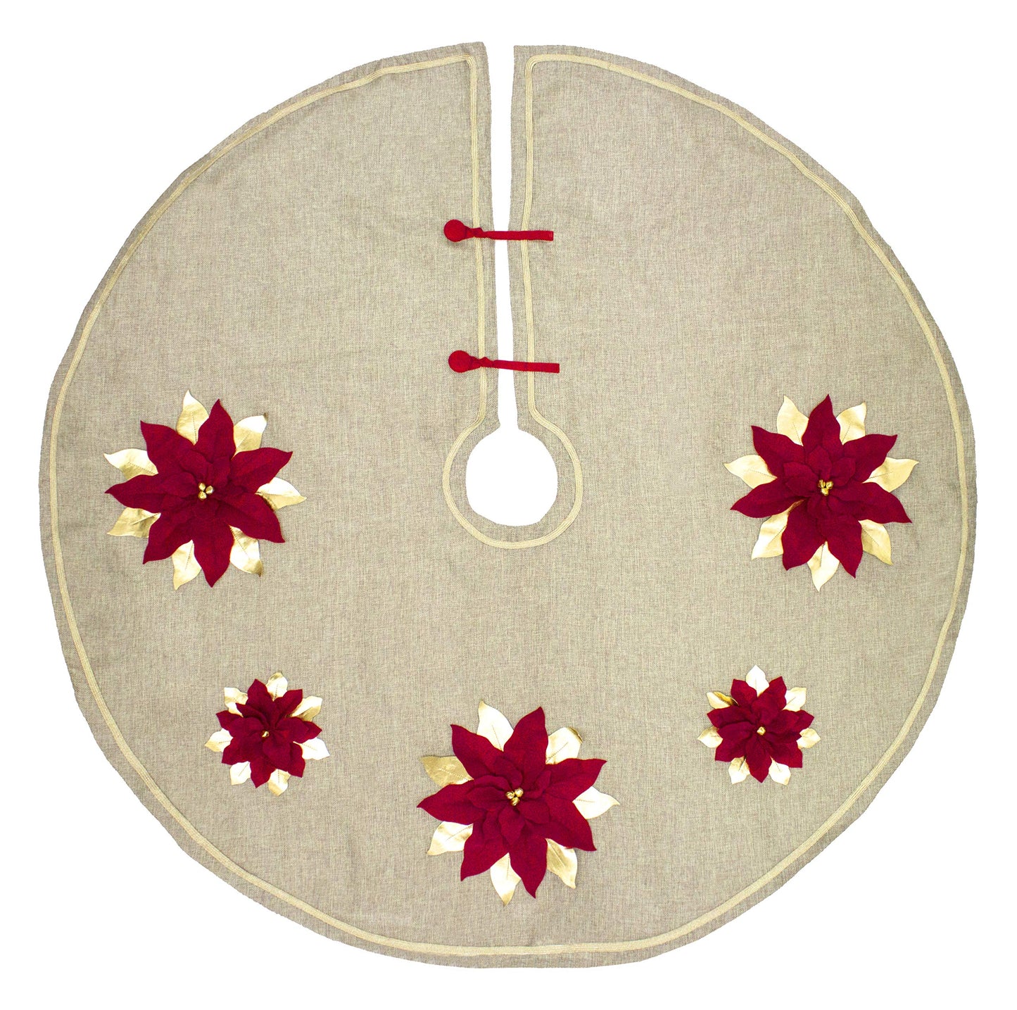 Fennco Styles Unique 3D Poinsettia Christmas Tree Skirt 53 Inch Round - Natural Christmas for Holiday Decoration, Home Décor and Special Events