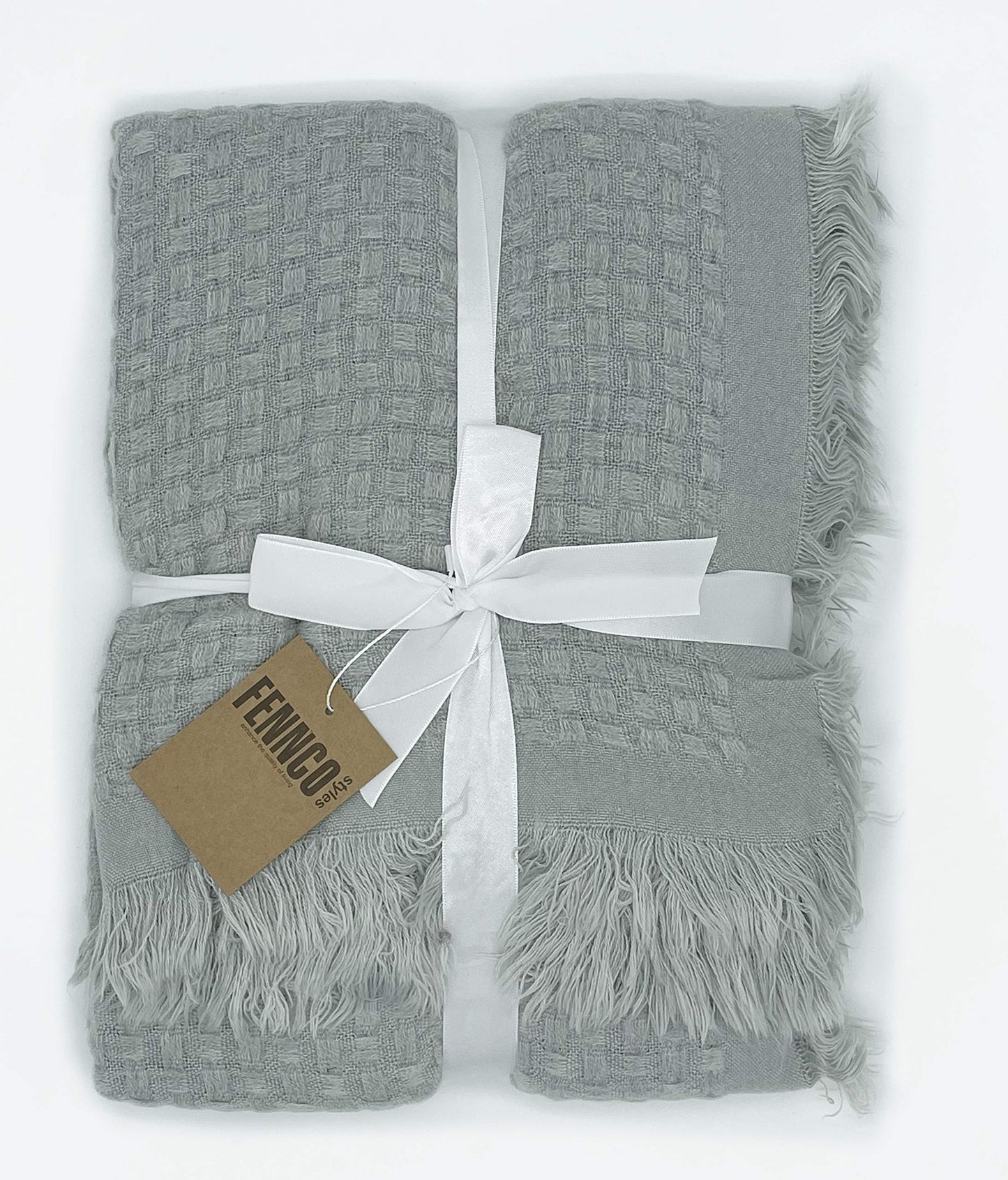 Fennco Styles Waffle Weave Solid Lightweight Throw Blanket with Fringe 50" W x 60" L - Slate Blanket for Sofa, Couch, Living Room and Bedroom Décor
