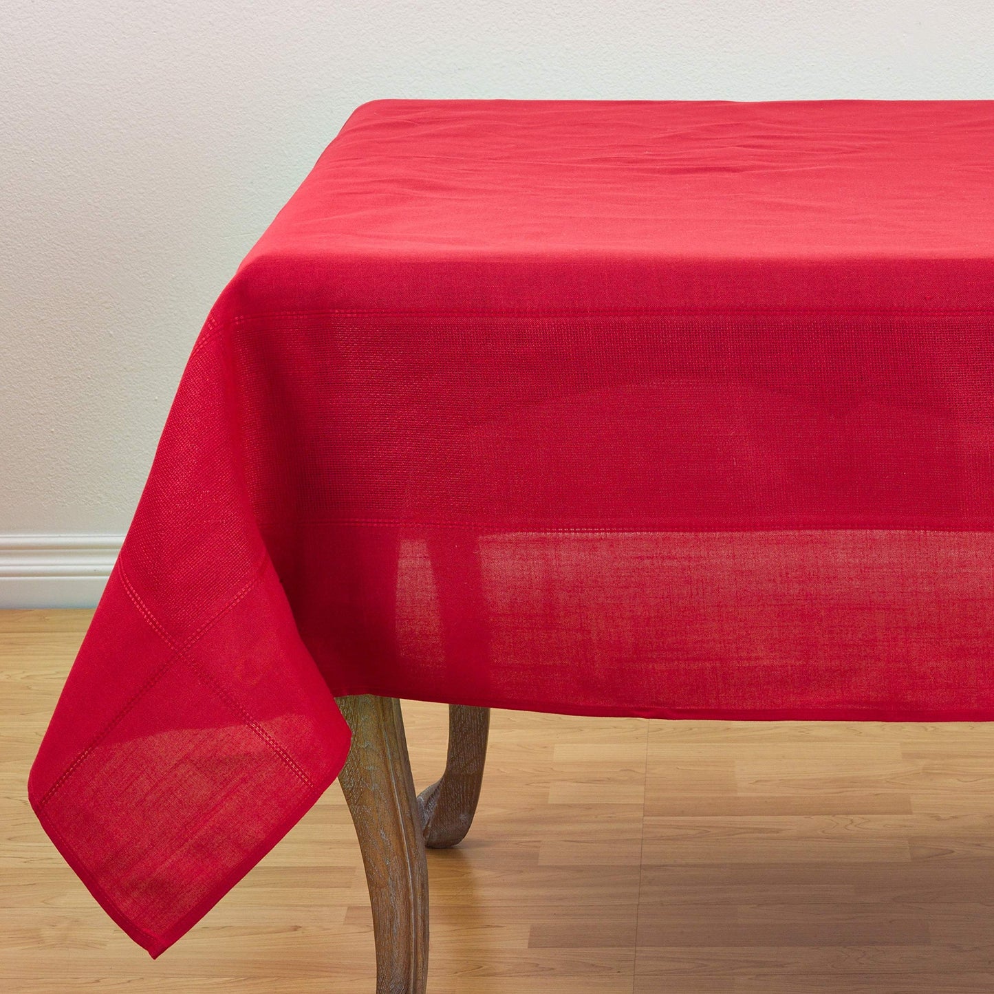 Fennco Styles Holiday Drawn Work Thread Design Tablecloth - 2 Colors (Red, 72"x72" Tablecloth)