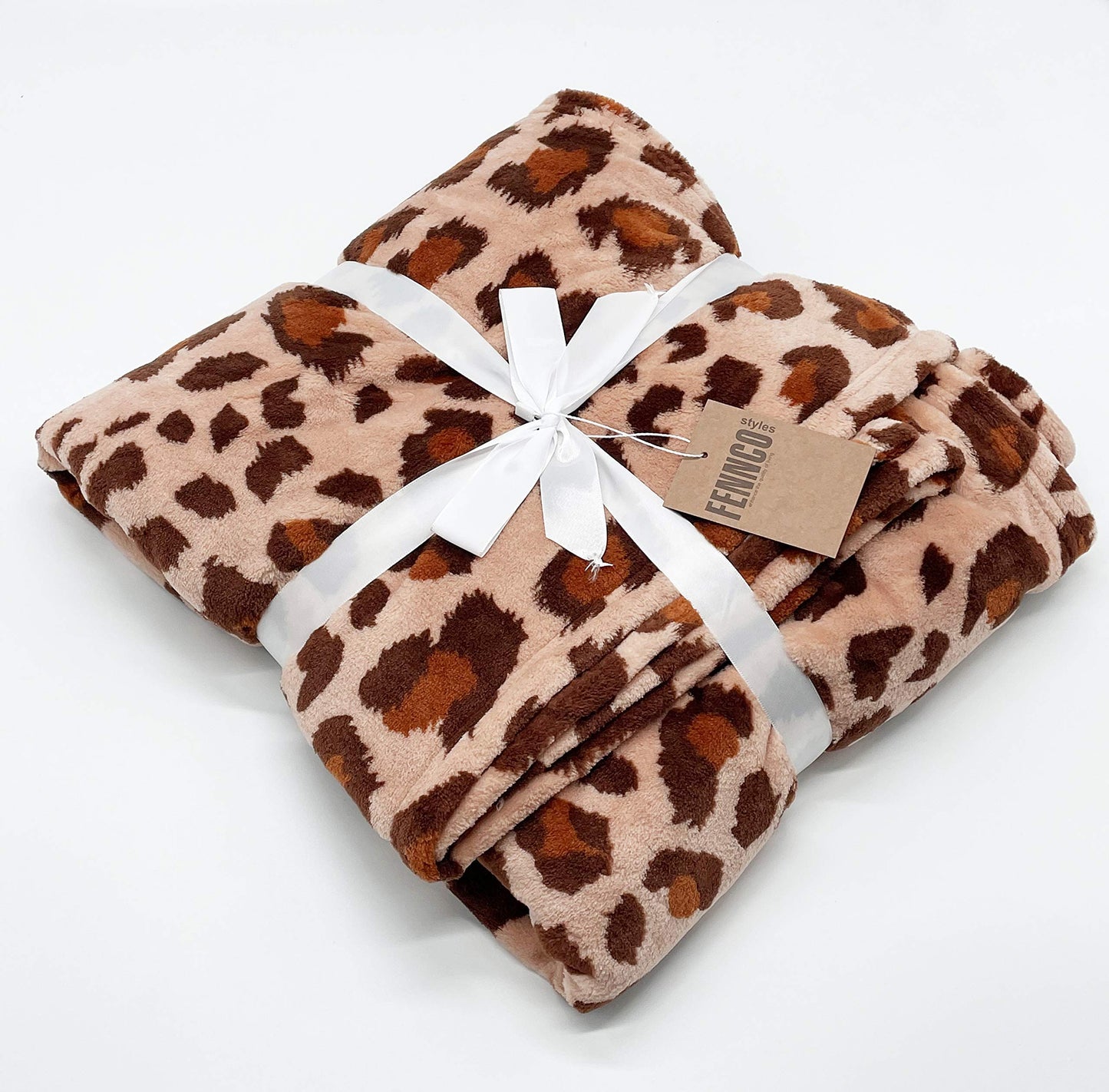 Fennco Styles Brown Cheetah Print Fleece Throw Blanket 50" W x 60" L - Brown Plush Blanket for Home, Sofa, Couch, Living Room and Bedroom Décor
