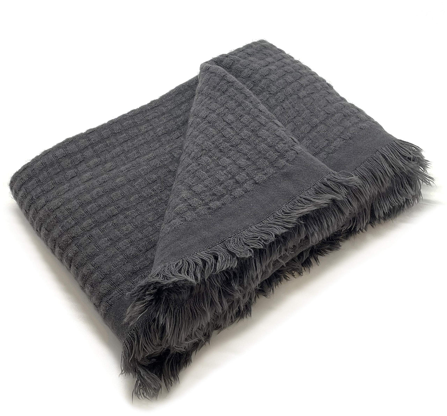 Fennco Styles Waffle Weave Solid Lightweight Throw Blanket with Fringe 50" W x 60" L - Slate Blanket for Sofa, Couch, Living Room and Bedroom Décor