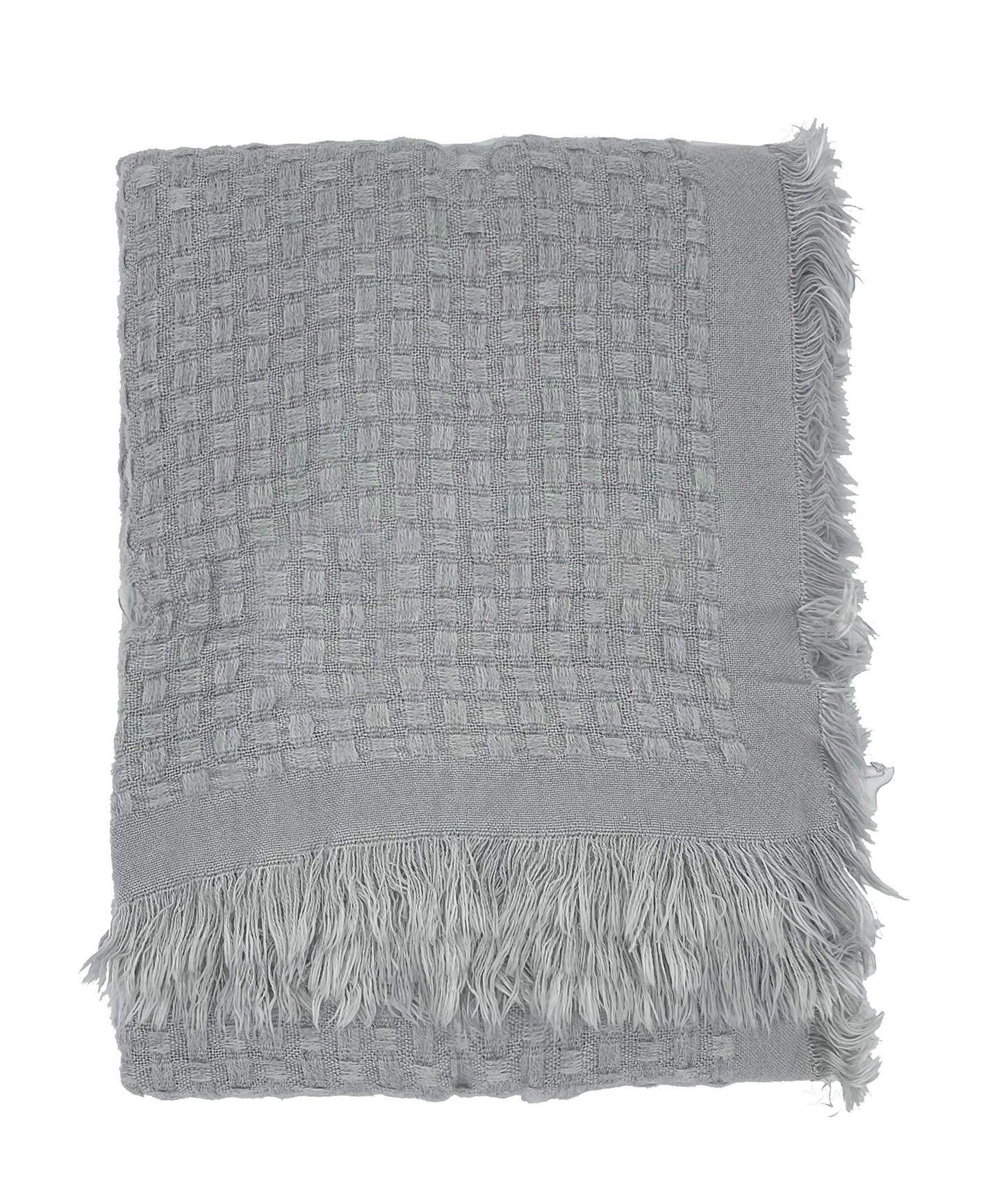 Fennco Styles Waffle Weave Solid Lightweight Throw Blanket with Fringe 50" W x 60" L - Slate Blanket for Sofa, Couch, Living Room and Bedroom Décor