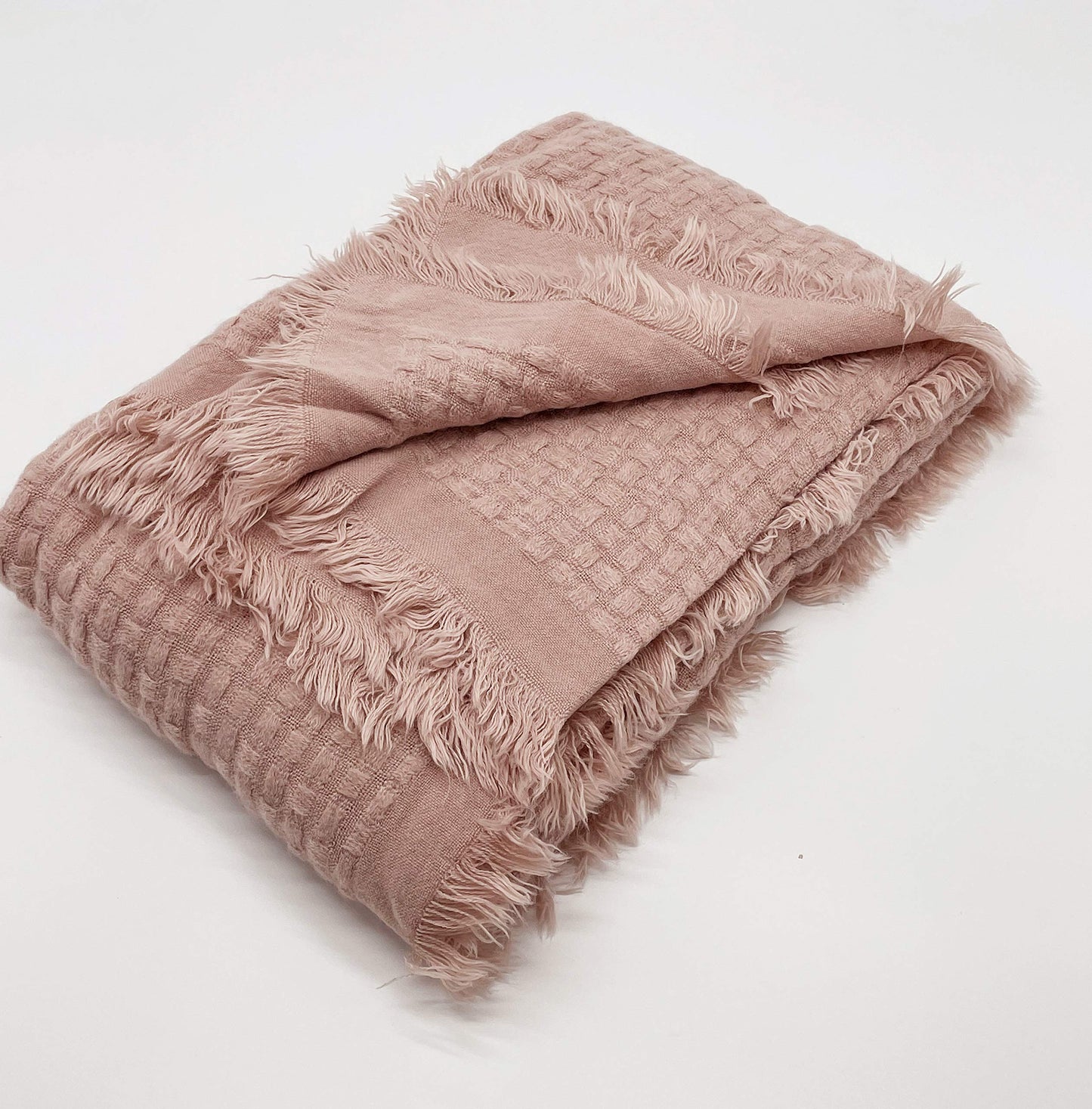 Fennco Styles Waffle Weave Solid Lightweight Throw Blanket with Fringe 50" W x 60" L - Slate Blanket for Sofa, Couch, Living Room and Bedroom Décor