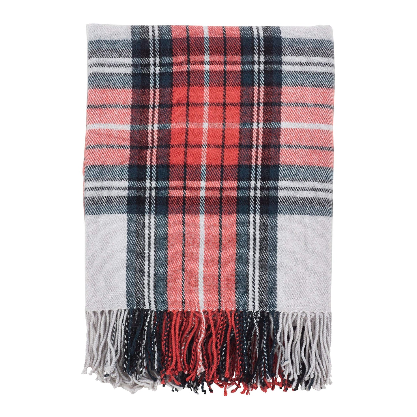 Fennco Styles Classic Plaid Pattern Tassel Trim Throw Blanket, 50" x 60" (Orange/Grey Multi)