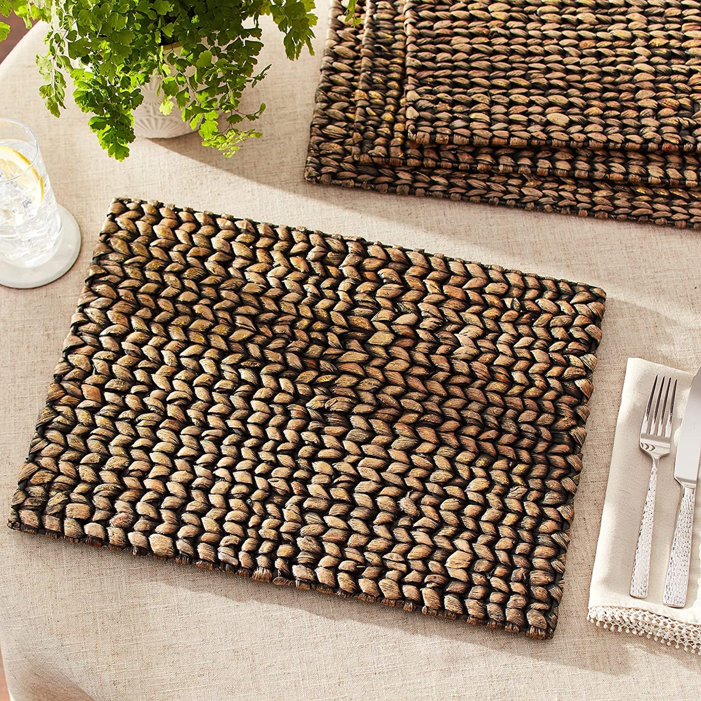 Fennco Styles Natural Woven Water Hyacinth Rectangular Placemats 14" W X 19" L, Set of 4