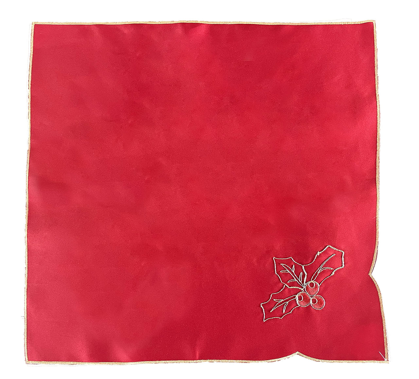 Fennco Styles Christmas Embroidered Holly Cloth Napkins 20" W x 20" L, Set of 4