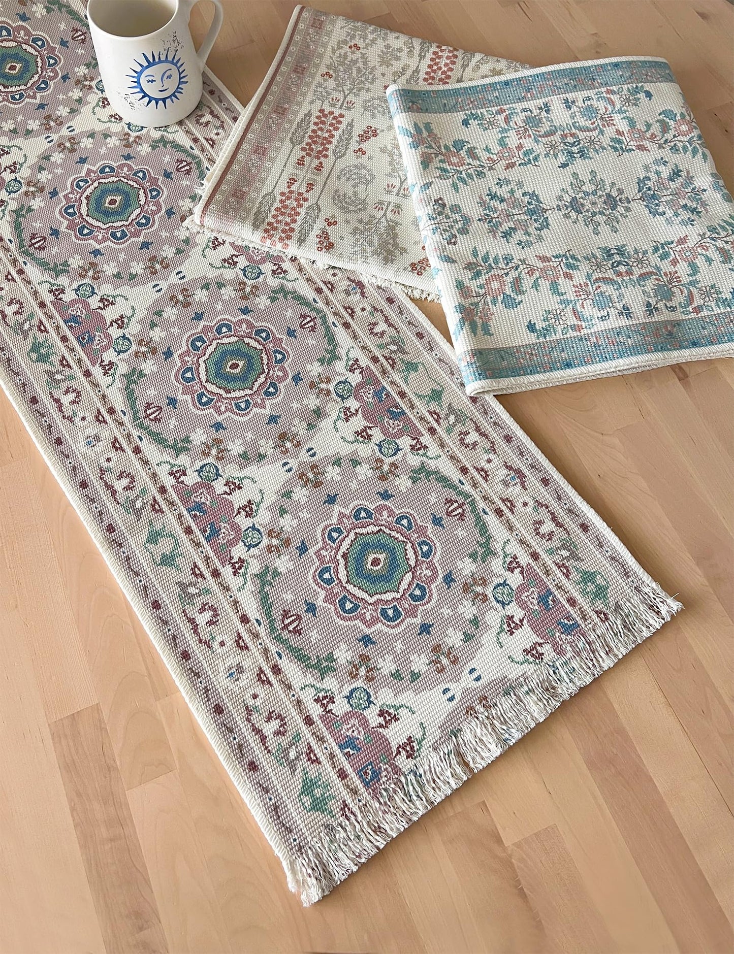 Fennco Styles Coral Floral Print Tassel Cotton Blend Woven Table Runner 14" W x 71" L