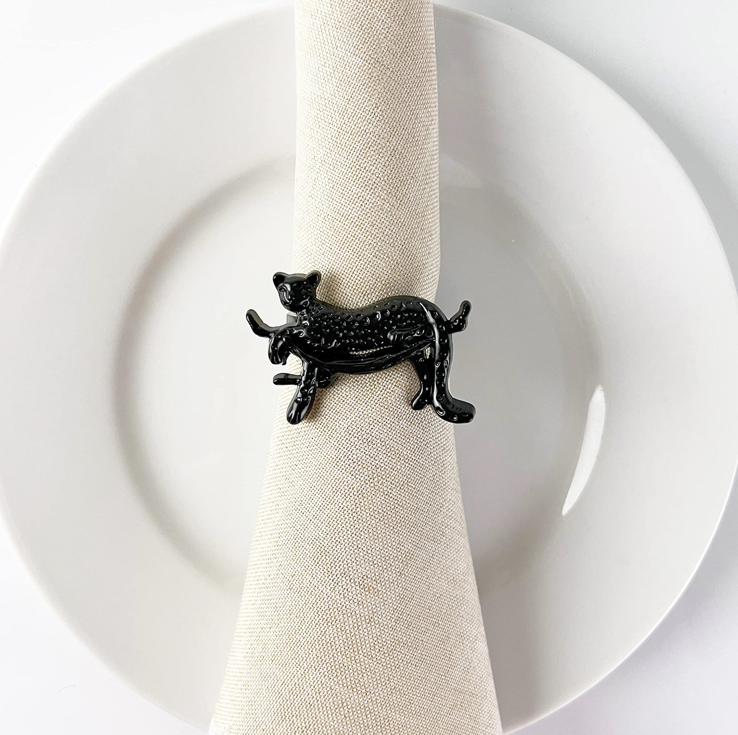 Fennco Styles Leopard Metal Napkin Rings, Set of 4 – Bronze Animal Napkin Holders for Home Décor, Dining Table, Family Gathering, Themed Party, Banquet and Special Occasion