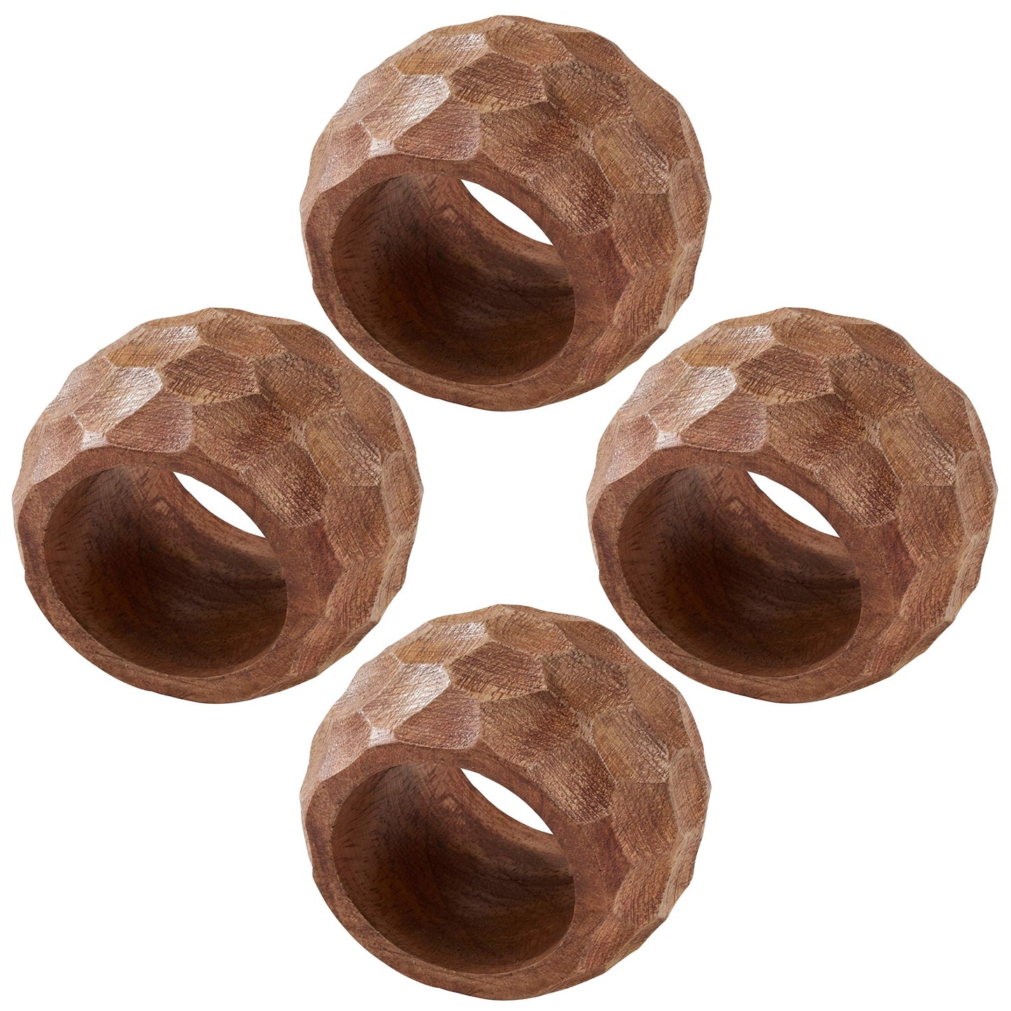 Fennco Styles Chunky Mango Wood Napkin Rings, Set of 4 - Coffee Texture Decorative Napkin Holders for Home, Dining Room, Banquet, Family Gathering, Holiday and Special Occasion