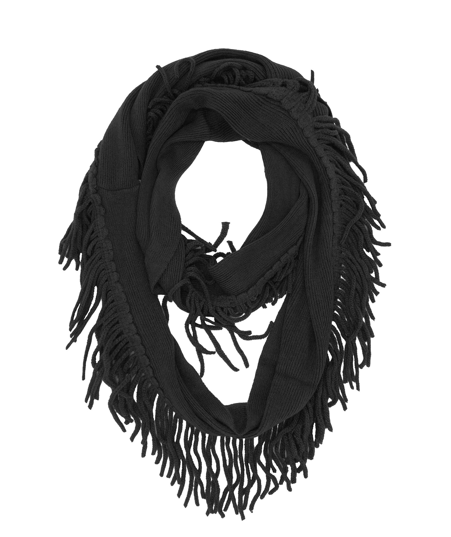 stylesilove Knitted Lightweight Infinity Fringe Women Fashion Scarf - 3 Colors