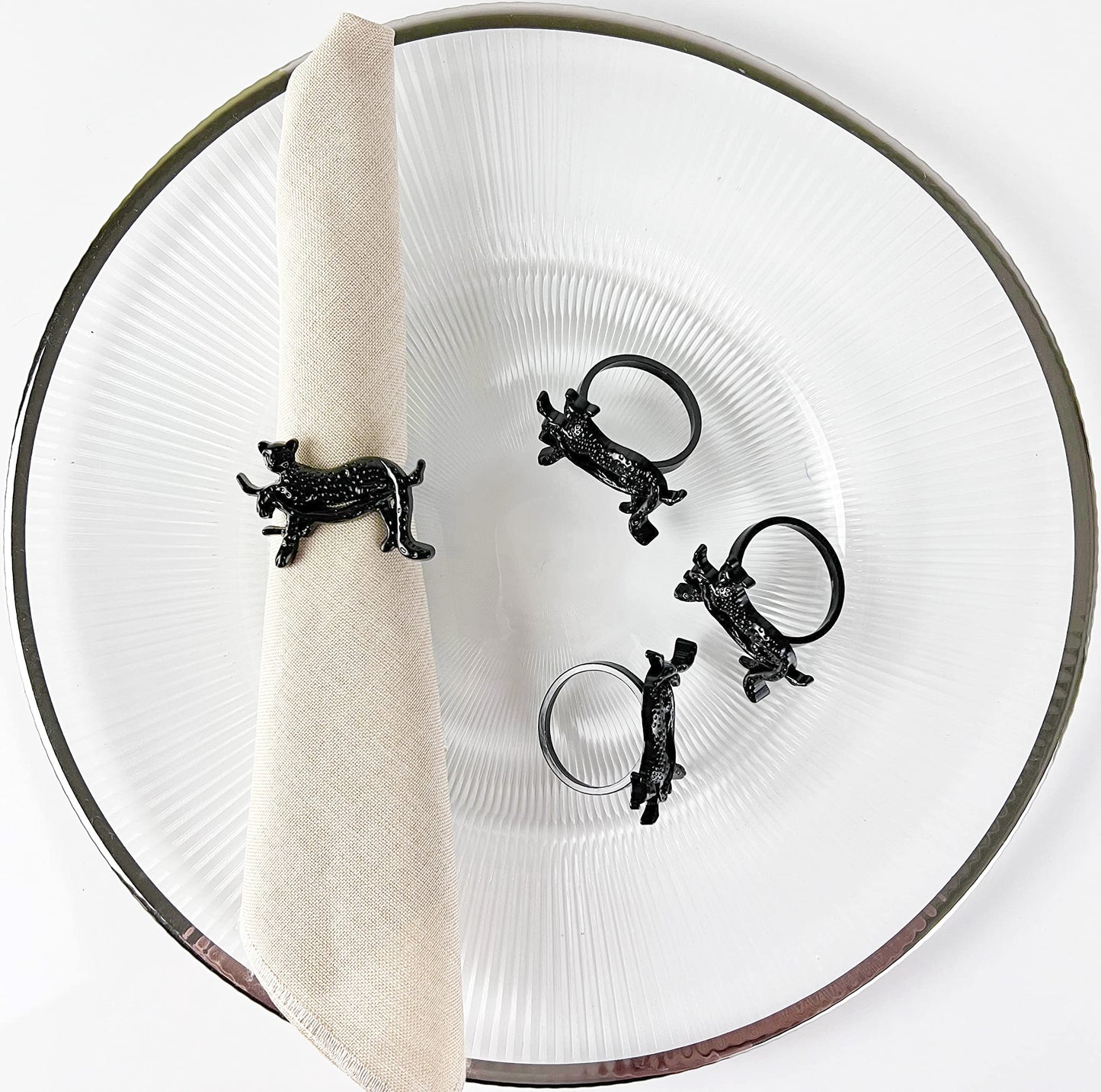 Fennco Styles Leopard Metal Napkin Rings, Set of 4 – Bronze Animal Napkin Holders for Home Décor, Dining Table, Family Gathering, Themed Party, Banquet and Special Occasion