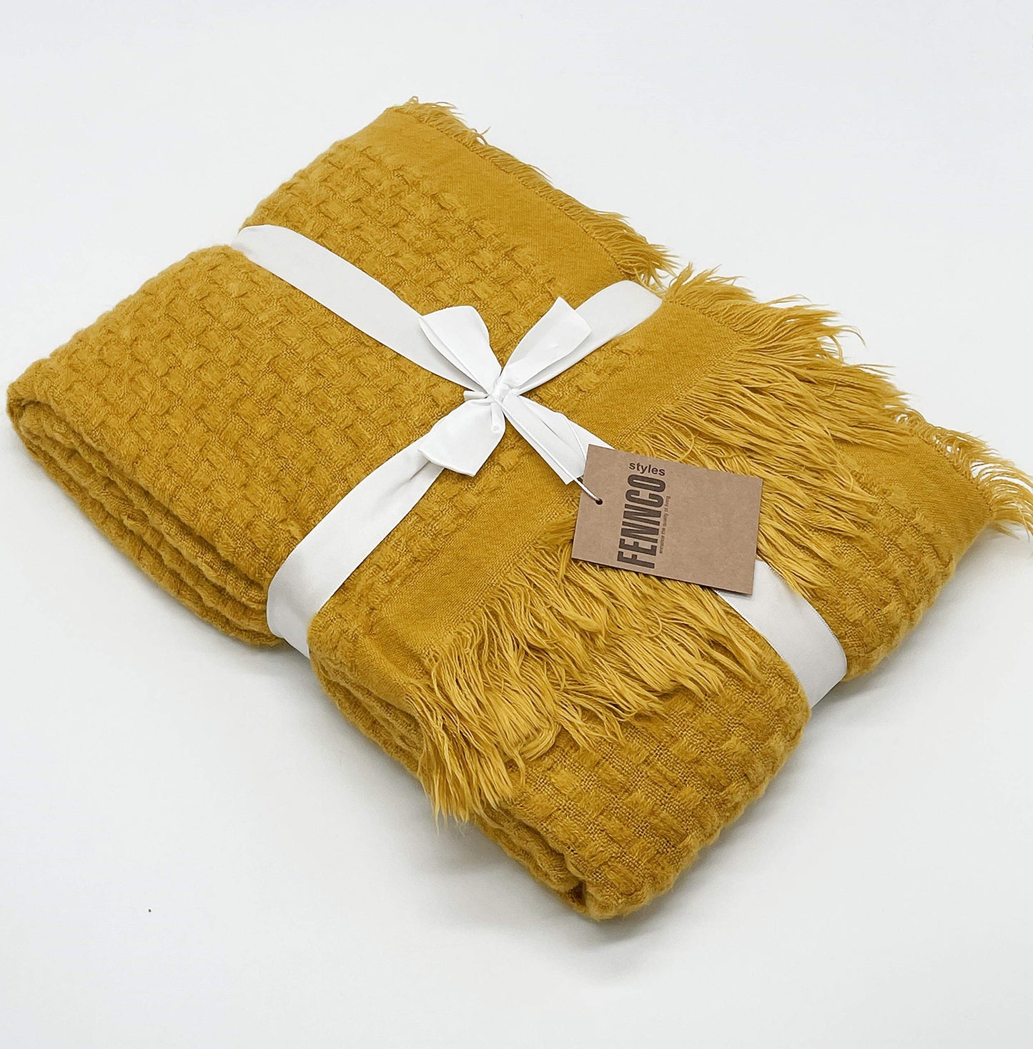 Fennco Styles Waffle Weave Solid Lightweight Throw Blanket with Fringe 50" W x 60" L - Slate Blanket for Sofa, Couch, Living Room and Bedroom Décor