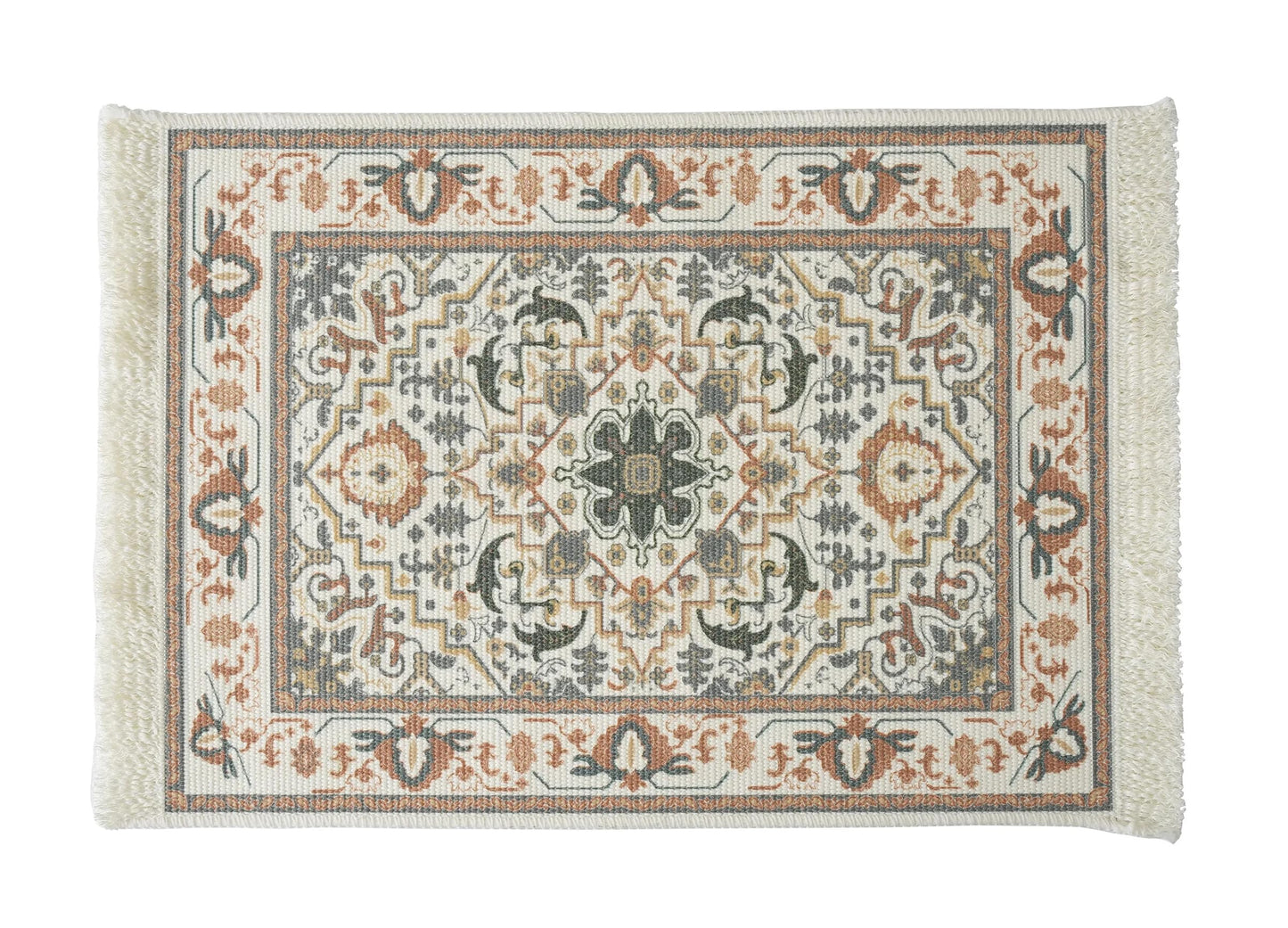 Fennco Styles Antique Turkish Printed with Fringe Placemats 14" W x 19" L, Set of 4 - Brown Oriental Woven Table Mats for Dining Room, Banquets, Family Gatherings, and Holidays
