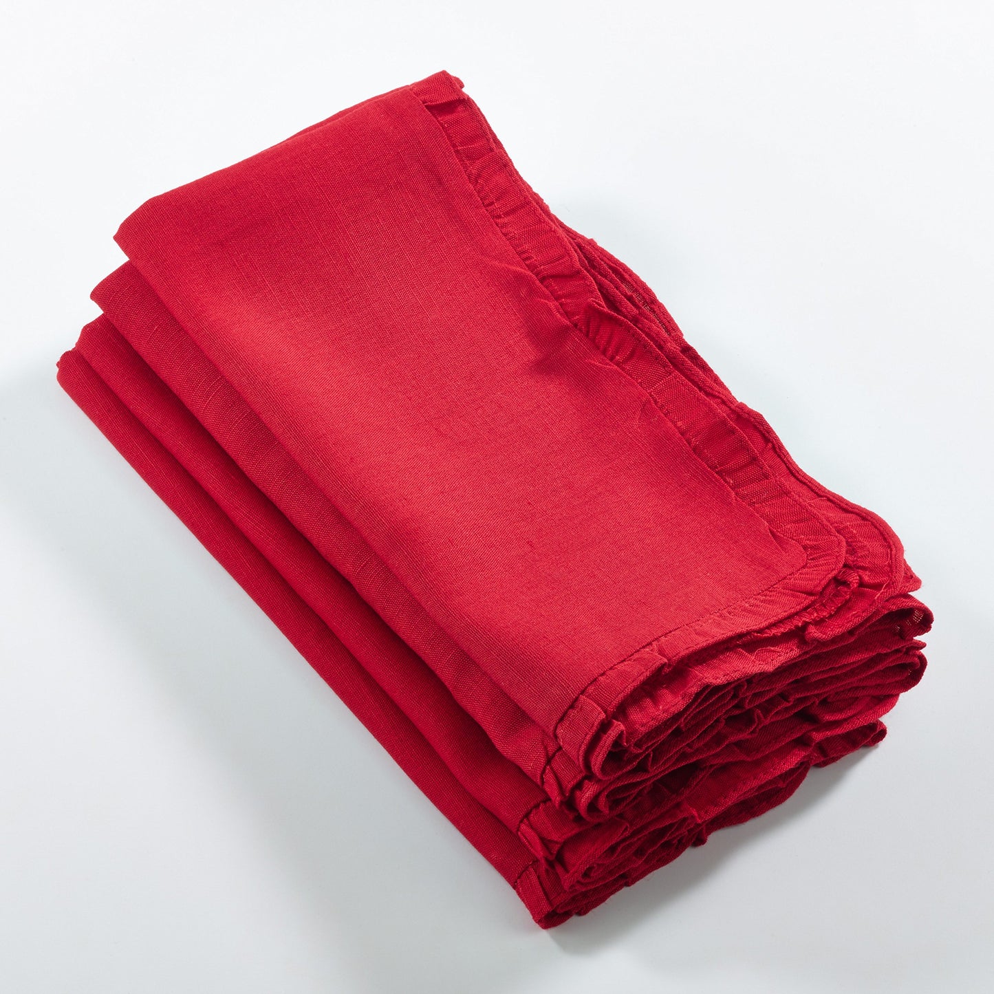 Fennco Styles Melina Collection Red Ruffled Design Cloth Napkins 20" W X 20" L, Set of 4