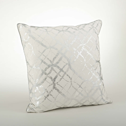 Fennco Styles Modern Metallic Foil Design Cotton Throw Pillow Cover 20" W x 20" L - Silver Pillow Case for Couch, Living Room and Bedroom Décor
