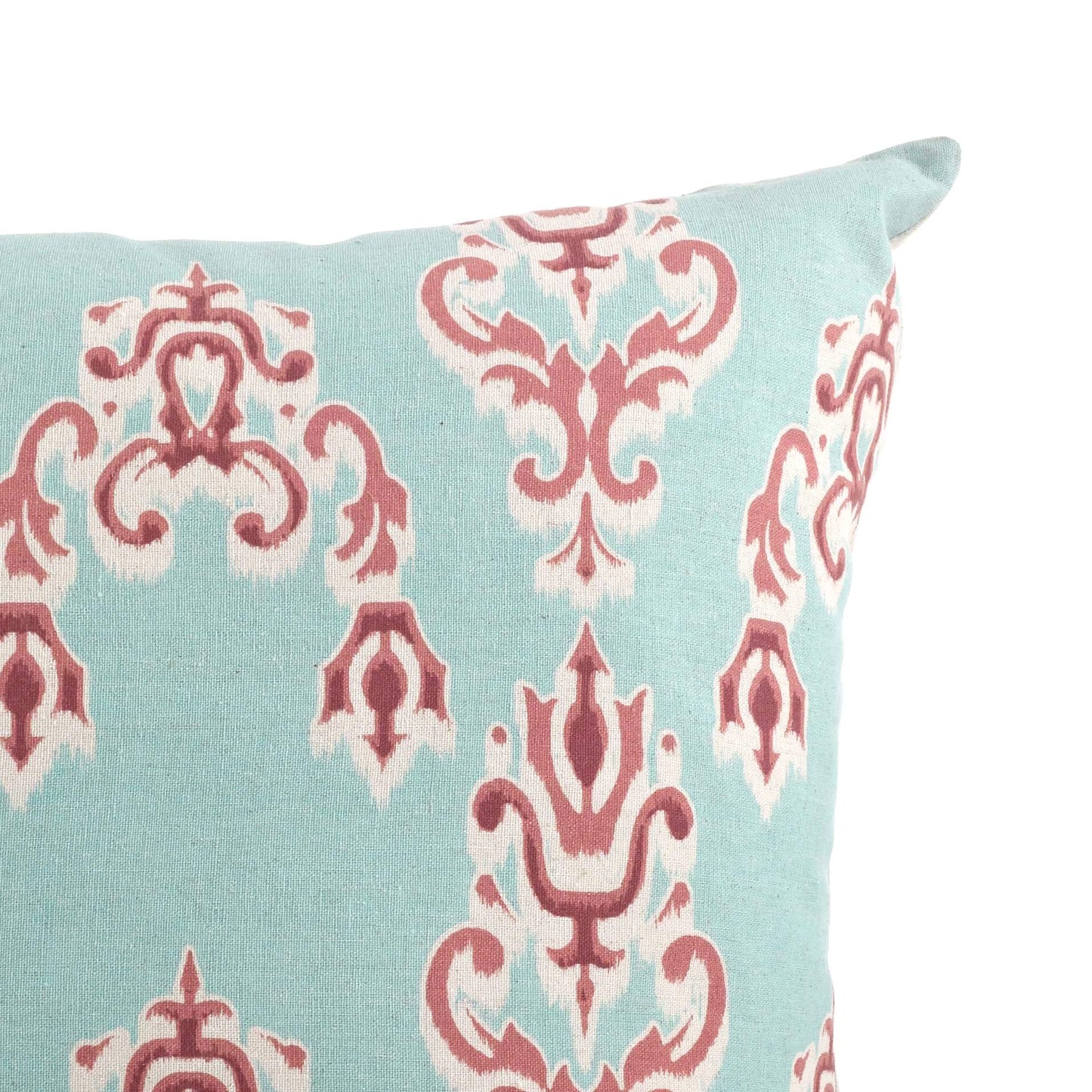 Fennco Styles Sardinia Collection Bohemian Ikat Linen Blend 20 x 20 Inch Throw Pillow with Case & Insert – Duck Egg Blue Home Decorative Pillow for Couch, Bedroom and Living Room Décor