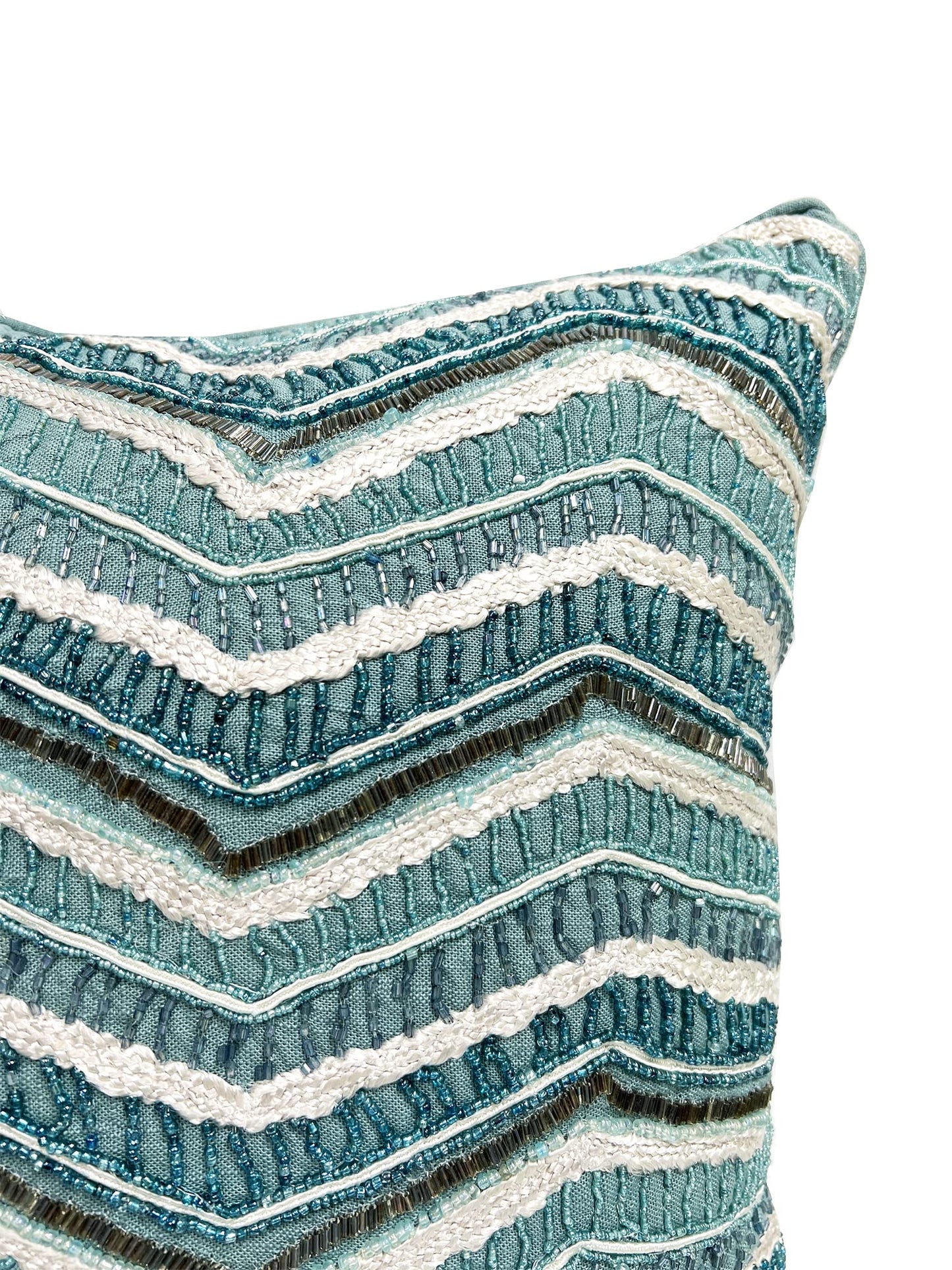 Fennco Styles Hand Beaded Bellissima Zigzag Down Filled Throw Pillow, 17-inch Square