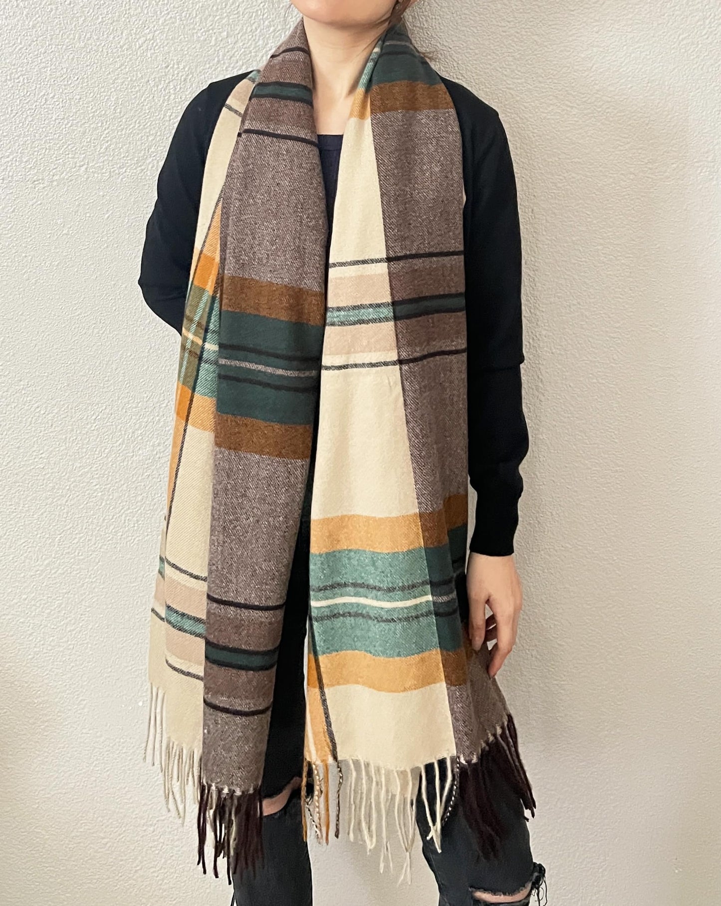 stylesilove Women Plaid Fringe Cashmere Scarf Warm Ultra Soft Scarves Shawl Neck Wraps for All Season, 5 Colors