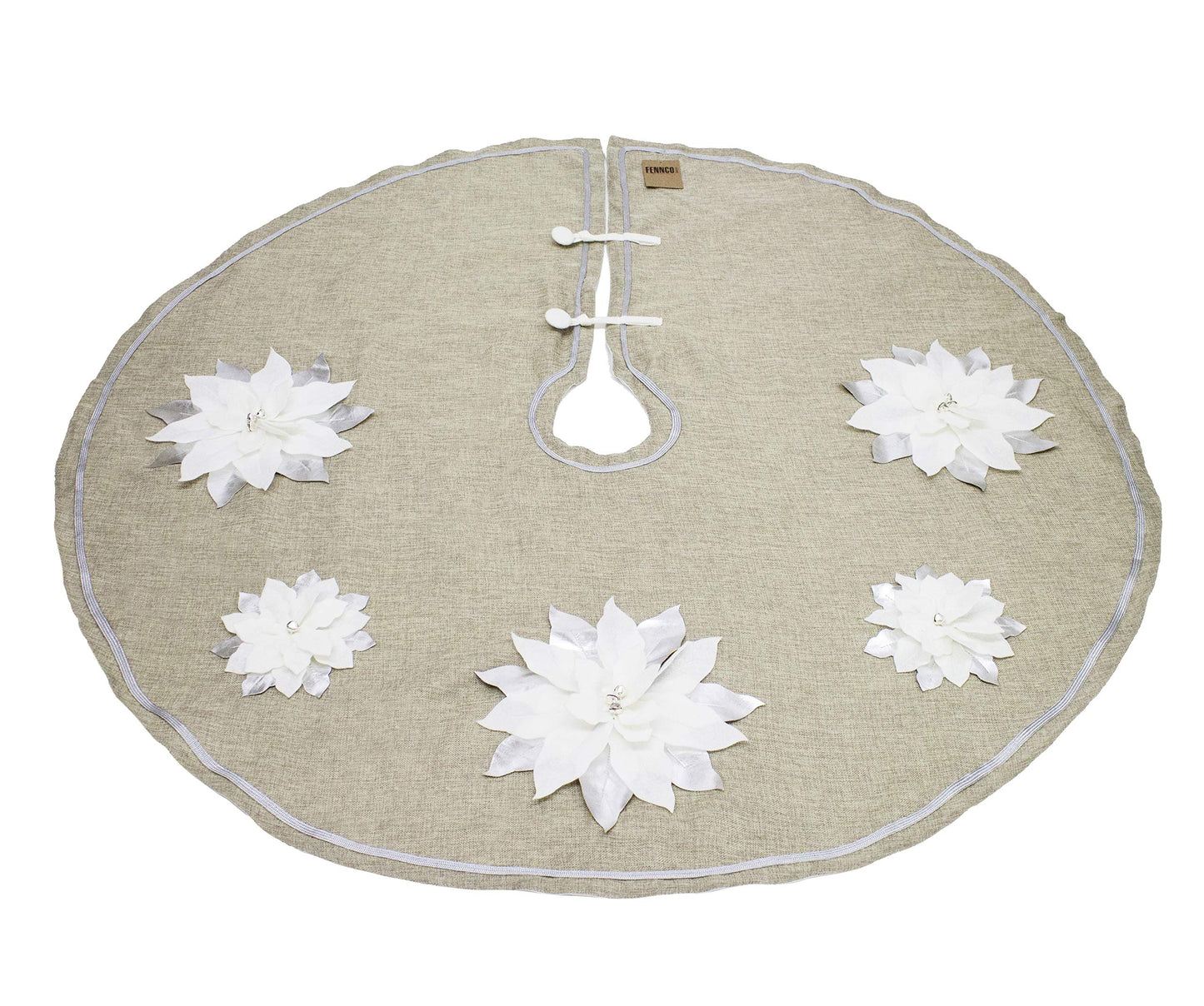 Fennco Styles Unique 3D Poinsettia Christmas Tree Skirt 53 Inch Round - Natural Christmas for Holiday Decoration, Home Décor and Special Events