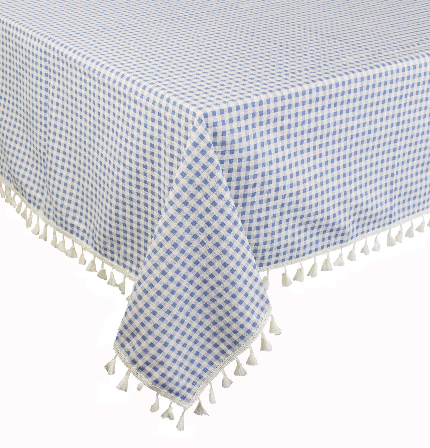 Fennco Styles Simply Striped Tassel Cotton Blend 55 x 55 Inch Tablecloth - Green Table Cover for Banquets, Holiday, Special Events, Outdoor and Home Décor