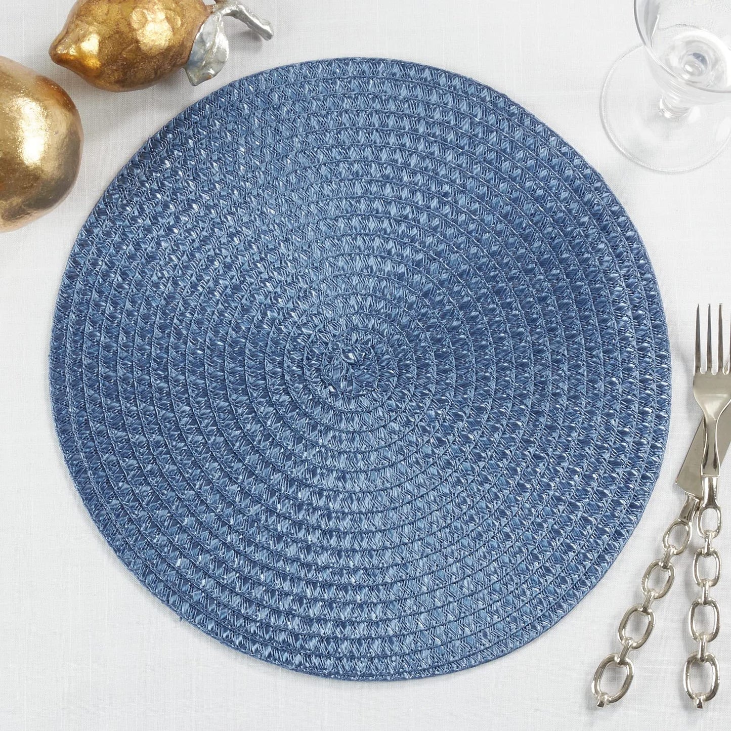 Fennco Styles Modern Everyday Textured Placemats 15 Inches Round, Set of 4 – Black Woven Table Mats for Home, Dining Room Décor, Banquets, Indoor & Outdoor and Special Events