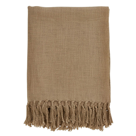 Fennco Styles Lightweight Classic Plain Fringe Design 100% Cotton Soft Throw Blanket, 50" x 60", Natural