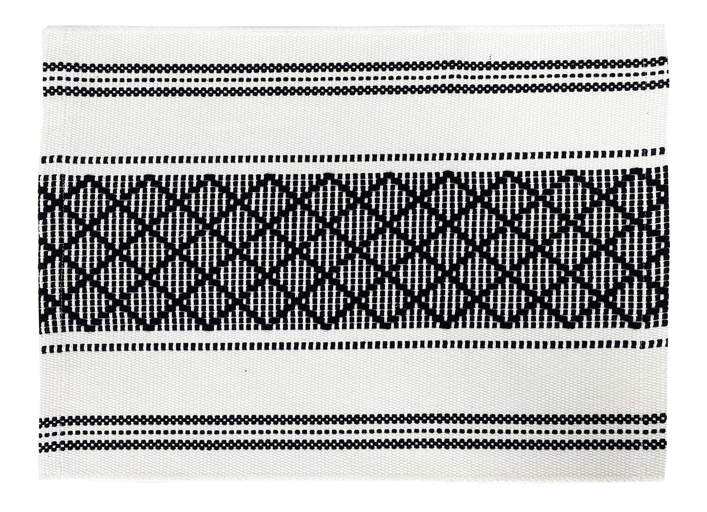 Fennco Styles Diamond Stitch Design Cotton Blend Placemats 14" W x 19" L, Set of 4 - Black Geometric Woven Table Mats for Boho Décor, Home, Dining Table, Banquets, Family Gatherings, Special Occasion
