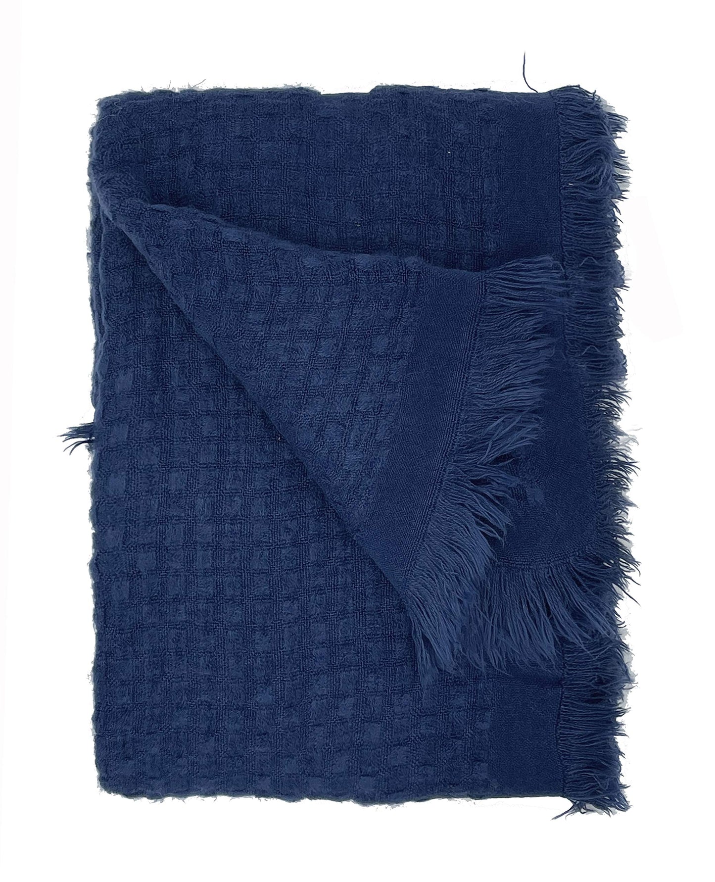 Fennco Styles Waffle Weave Solid Lightweight Throw Blanket with Fringe 50" W x 60" L - Slate Blanket for Sofa, Couch, Living Room and Bedroom Décor