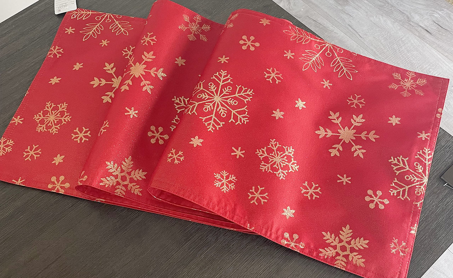 Fennco Styles Holiday Foil Print Snowflake Table Runner 16" W x 54" L - Red Woven Table Cover for Home Décor, Banquet, Family Gathering, Christmas, Special Occasion