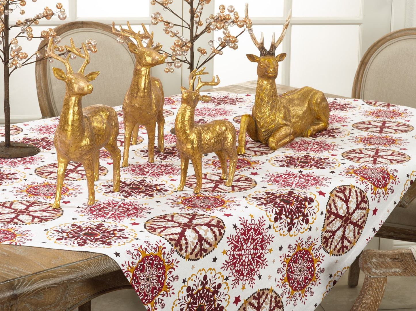 Fennco Styles Holiday Decor Red Snowflake Print Tablecloth
