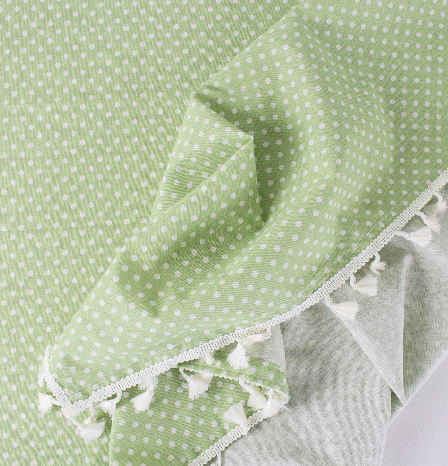 Fennco Styles Simply Striped Tassel Cotton Blend 55 x 55 Inch Tablecloth - Green Table Cover for Banquets, Holiday, Special Events, Outdoor and Home Décor