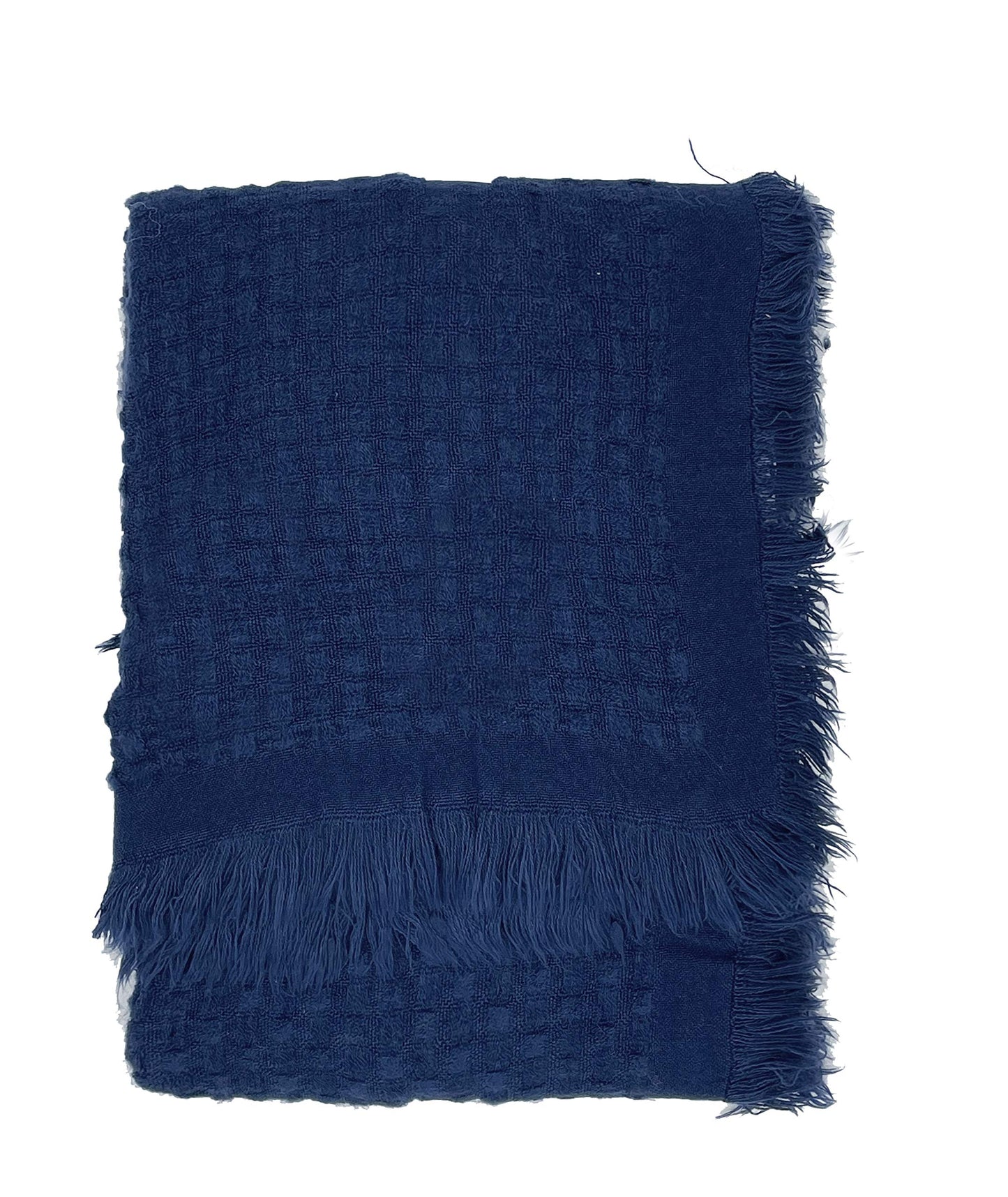 Fennco Styles Waffle Weave Solid Lightweight Throw Blanket with Fringe 50" W x 60" L - Slate Blanket for Sofa, Couch, Living Room and Bedroom Décor