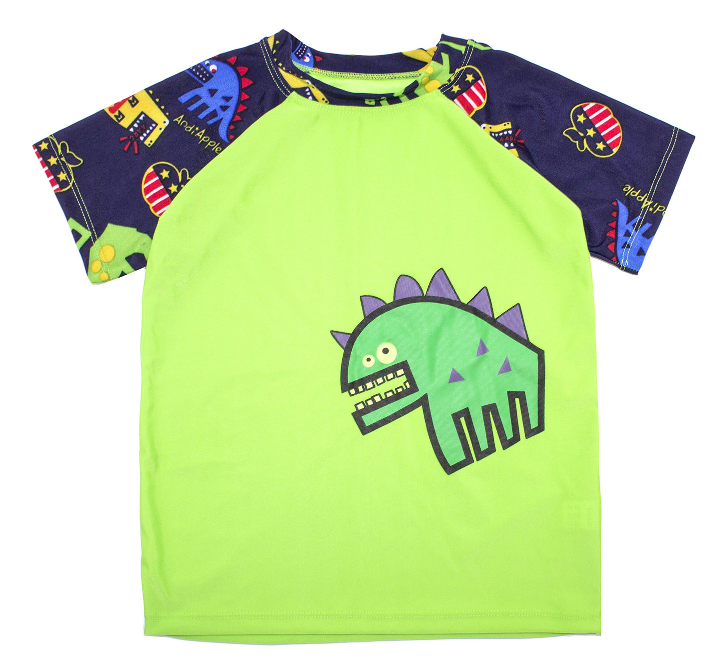 stylesilove Kids Boy Cartoon Dinosaur Shark Rashguard Top & Swim Shorts with Hat 3 pcs Set