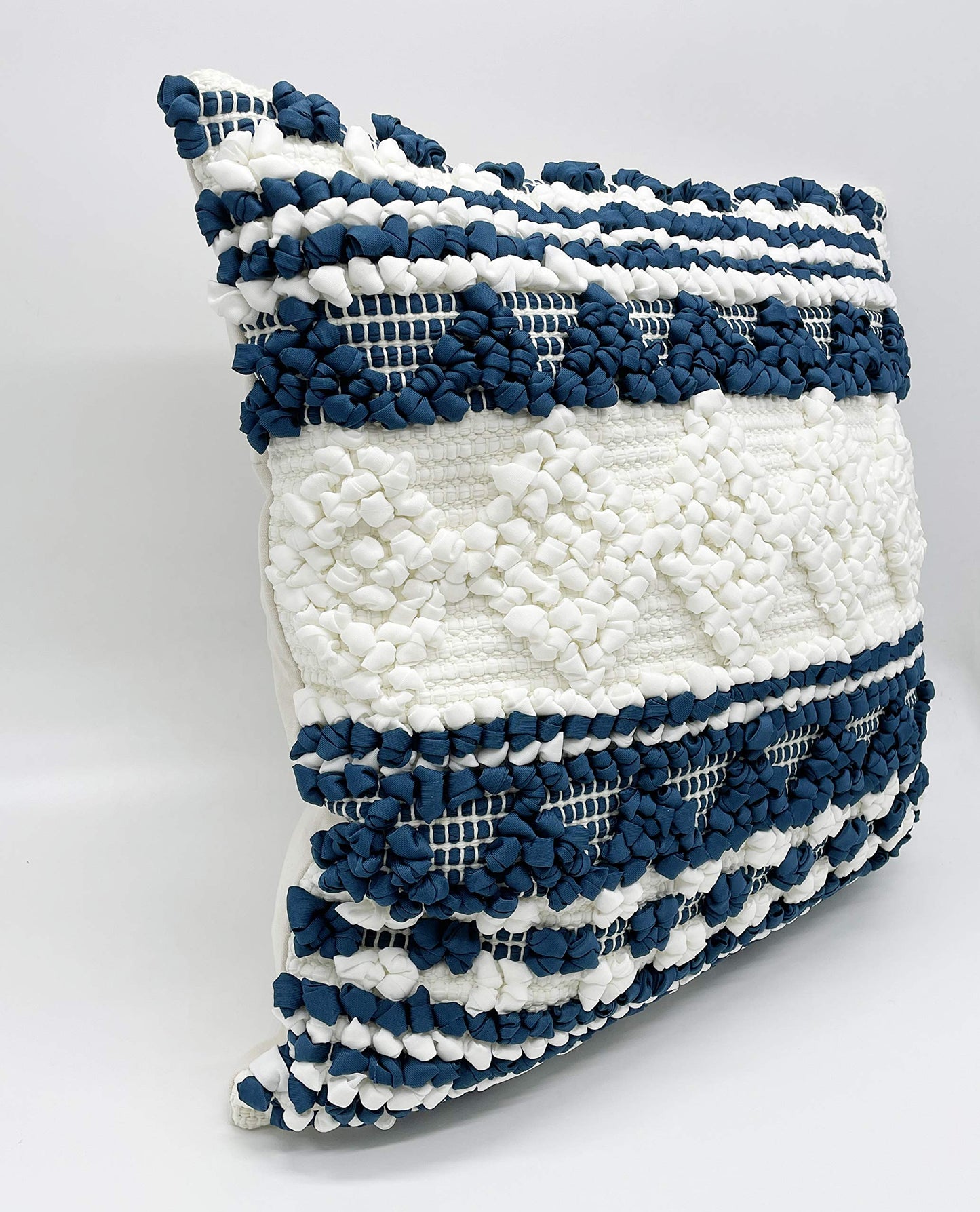 Fennco Styles Handmade Geometric Cotton Blend Decorative Throw Pillow Cover 18" W x 18" L - White Woven Pillow Case for Home, Couch, Bedroom, Bench and Office Décor