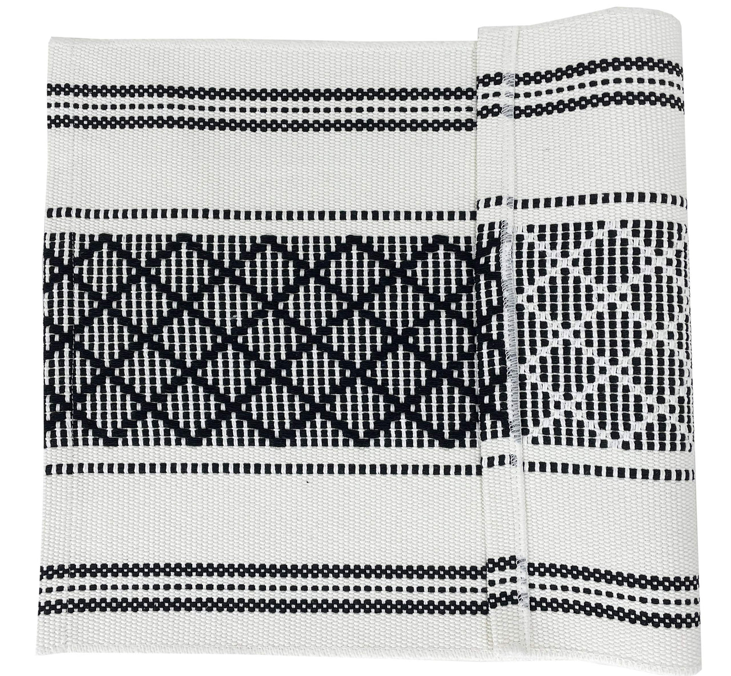 Fennco Styles Diamond Stitch Design Cotton Blend Placemats 14" W x 19" L, Set of 4 - Black Geometric Woven Table Mats for Boho Décor, Home, Dining Table, Banquets, Family Gatherings, Special Occasion