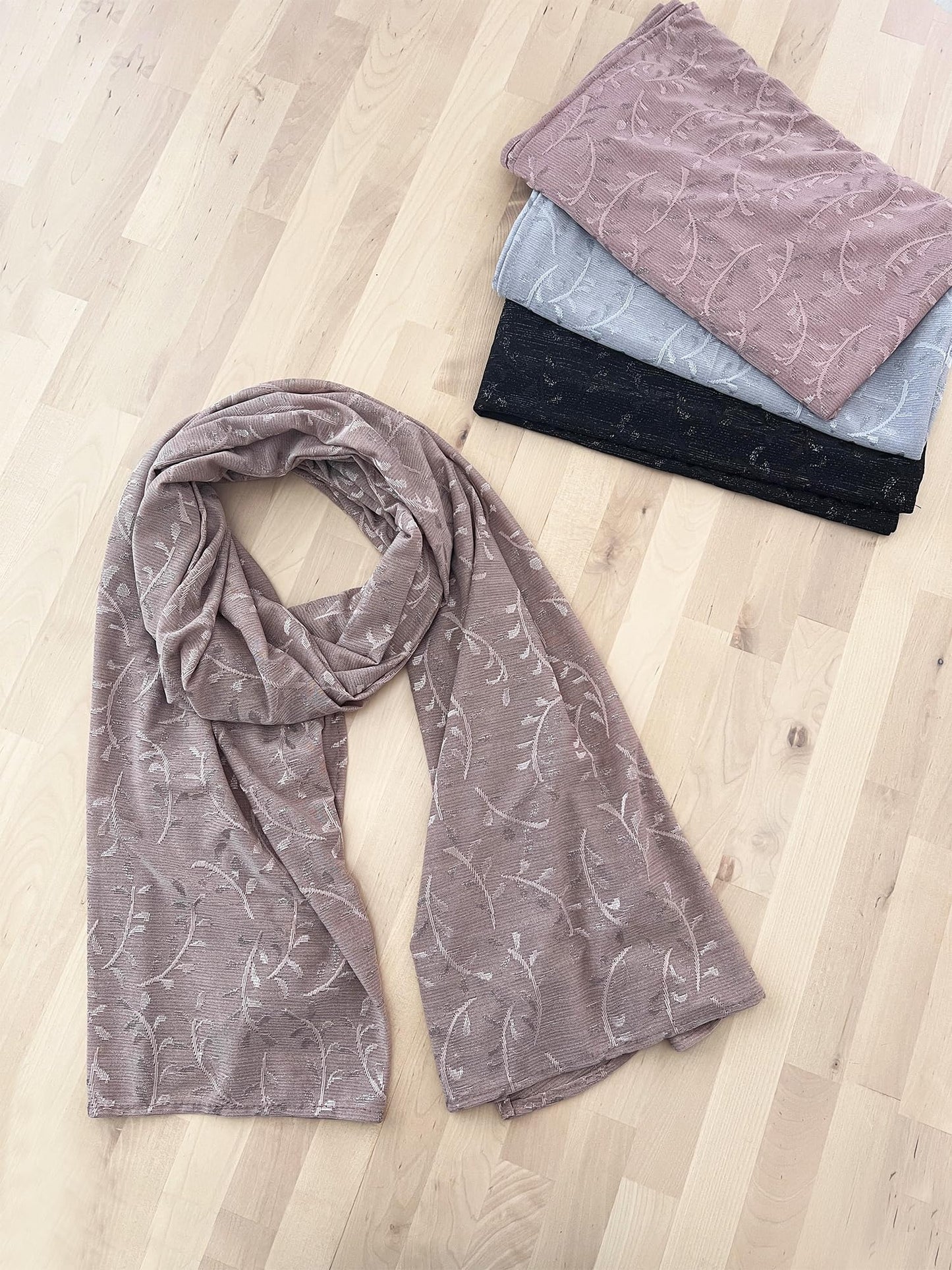 stylesilove Women Shimmering Jacquard Floral Scarf Silver Thread Flower Scarves Ultra Lightweight Soft Shawl Neck Wraps