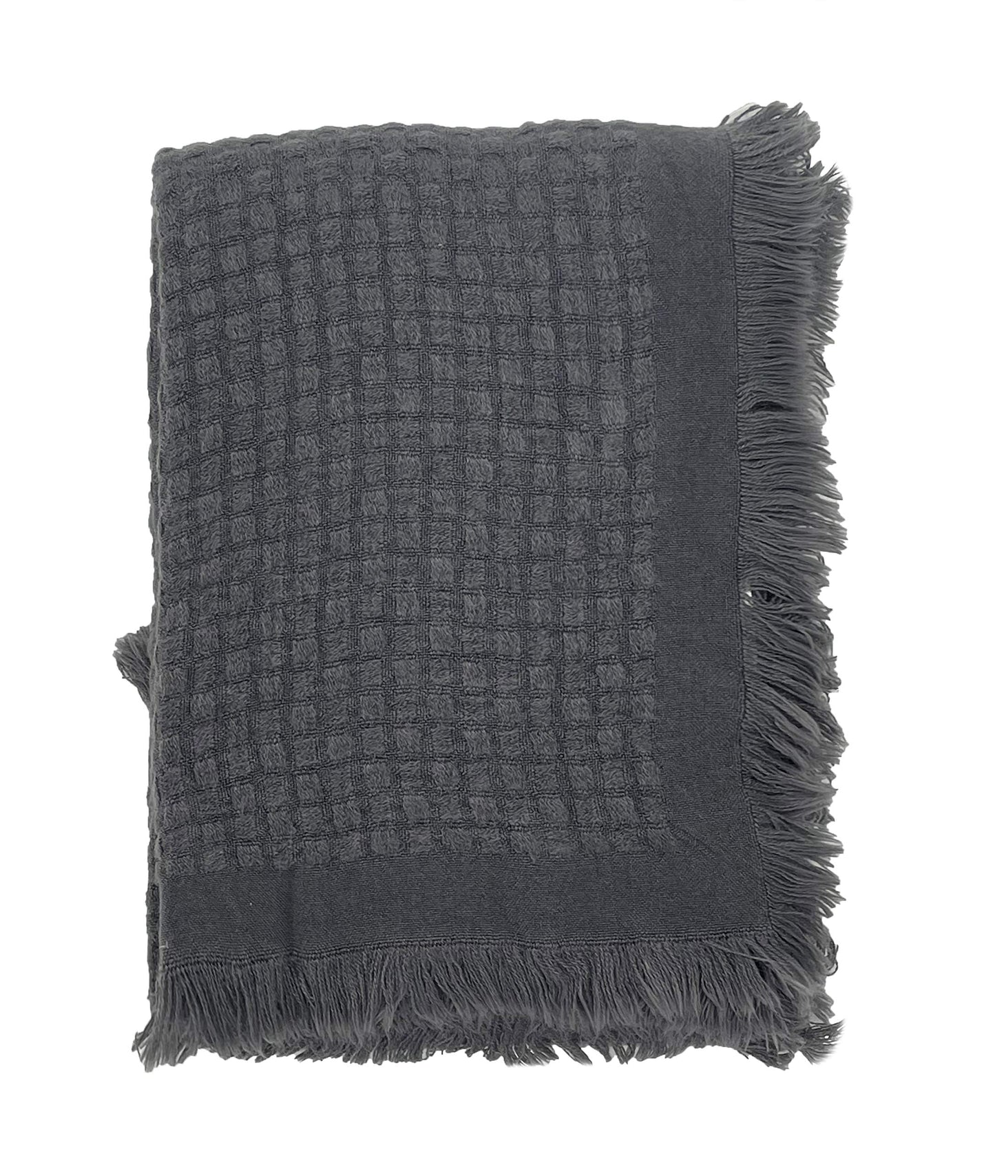 Fennco Styles Waffle Weave Solid Lightweight Throw Blanket with Fringe 50" W x 60" L - Slate Blanket for Sofa, Couch, Living Room and Bedroom Décor
