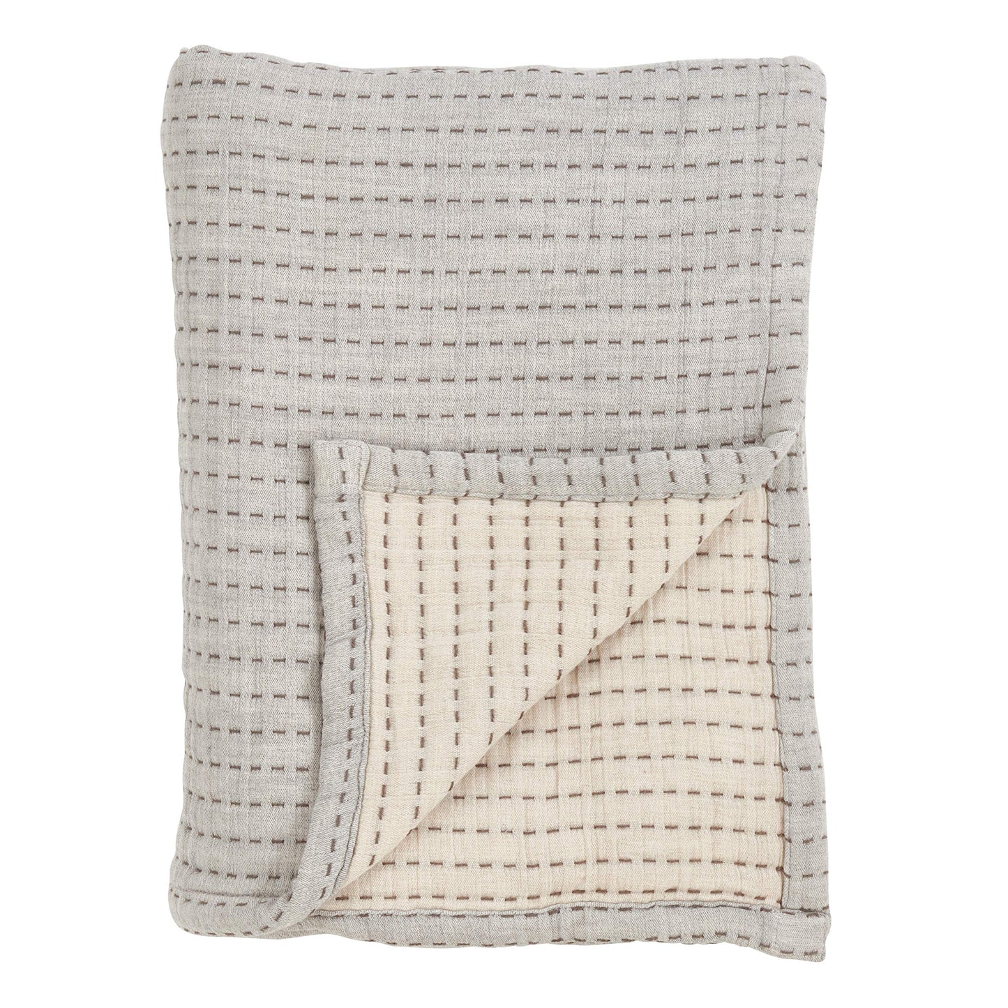 Fennco Styles Grey Cozy Warmth 100% Pure Cotton Line-Stitch Design Throw Blanket 50" x 60"