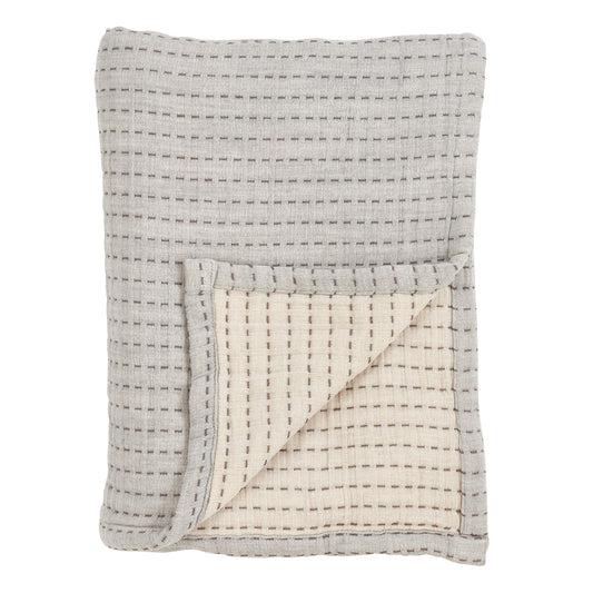 Fennco Styles Grey Cozy Warmth 100% Pure Cotton Line-Stitch Design Throw Blanket 50" x 60"