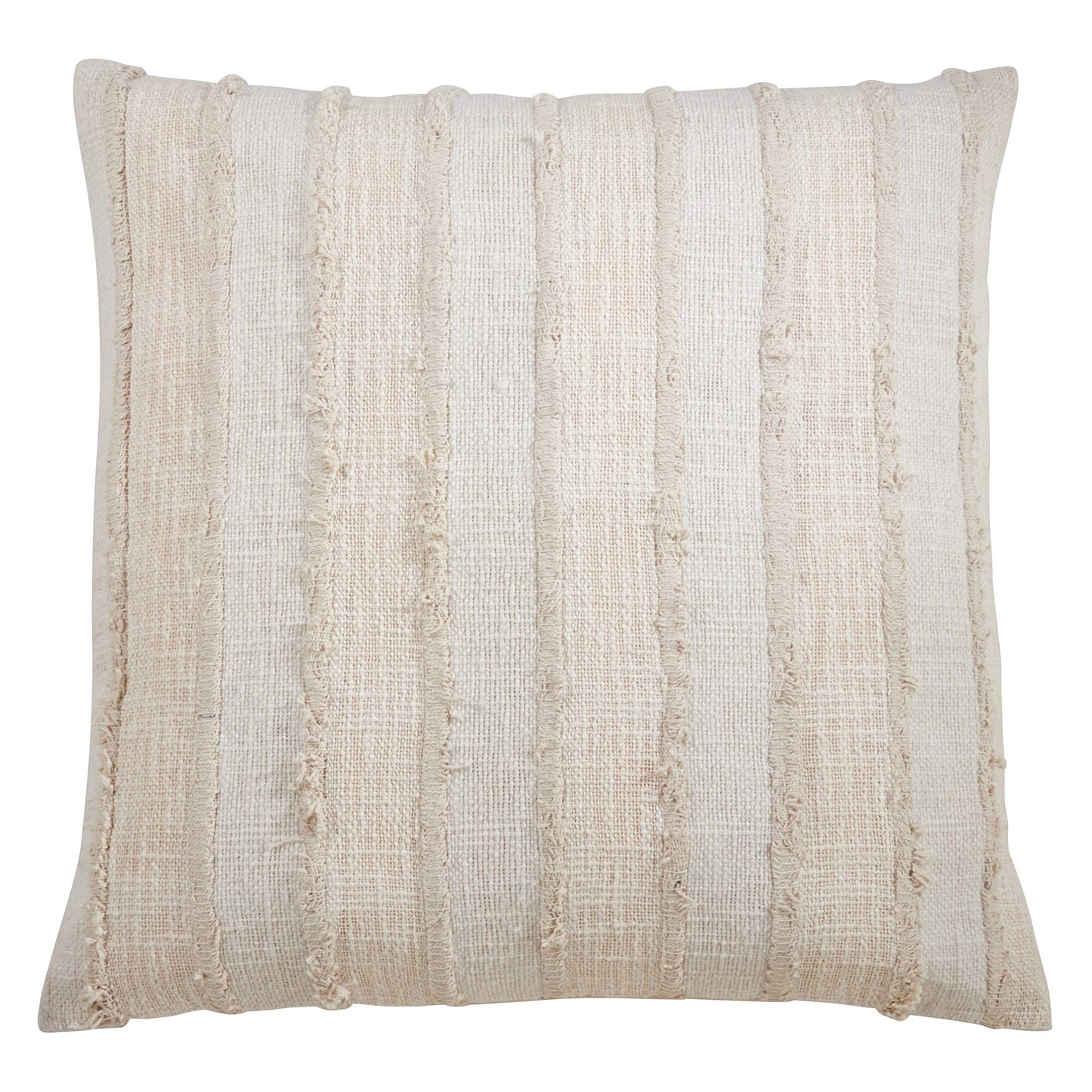 Fennco Styles Cottage Stripe Patched Fringe 22 x 22 Inch Throw Pillow Case – Ivory Throw Pillow Case for Couch, Bedroom and Living Room Décor