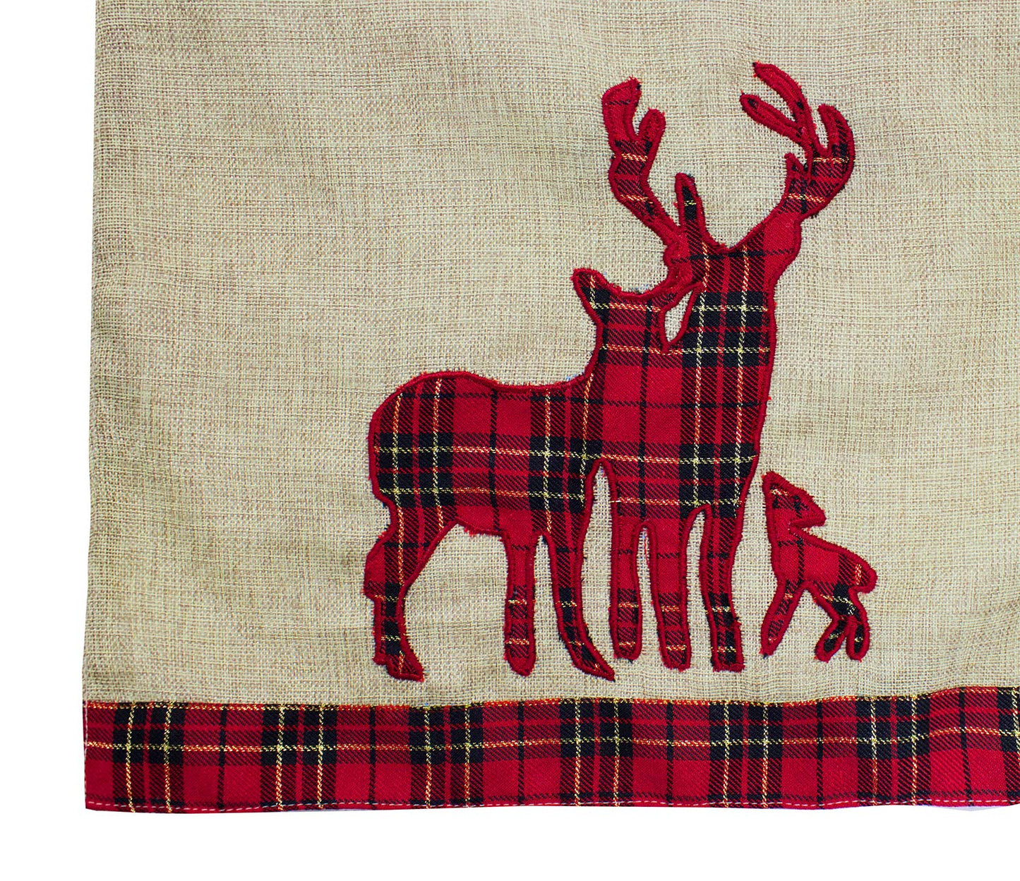 Fennco Styles Holiday Deer Tartan Plaid Ruffle Border Christmas Decorative Throw Pillow